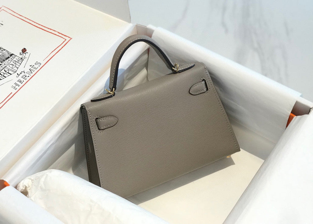 HERMES KELLY MINI 20 LIGHT GREY EPSOM GOLD HARDWARE