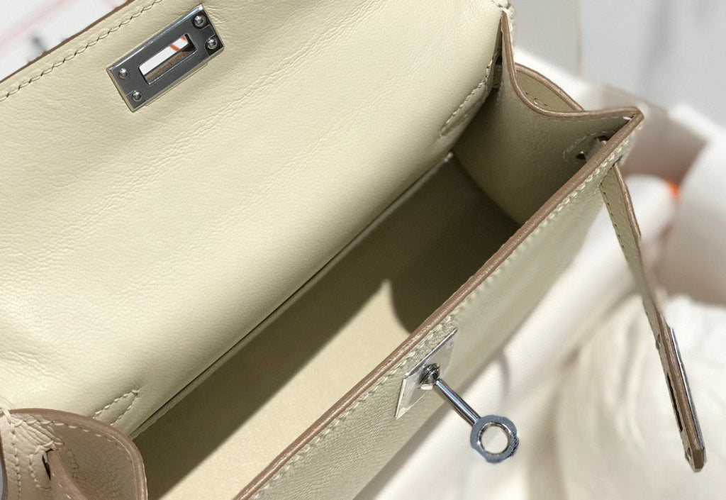 HERMES KELLY MINI 20 WHITE EPSOM SILVER HARDWARE
