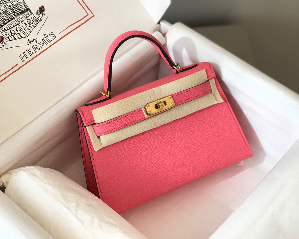 HERMES KELLY MINI 20 DARK PINK EPSOM GOLD HARDWARE