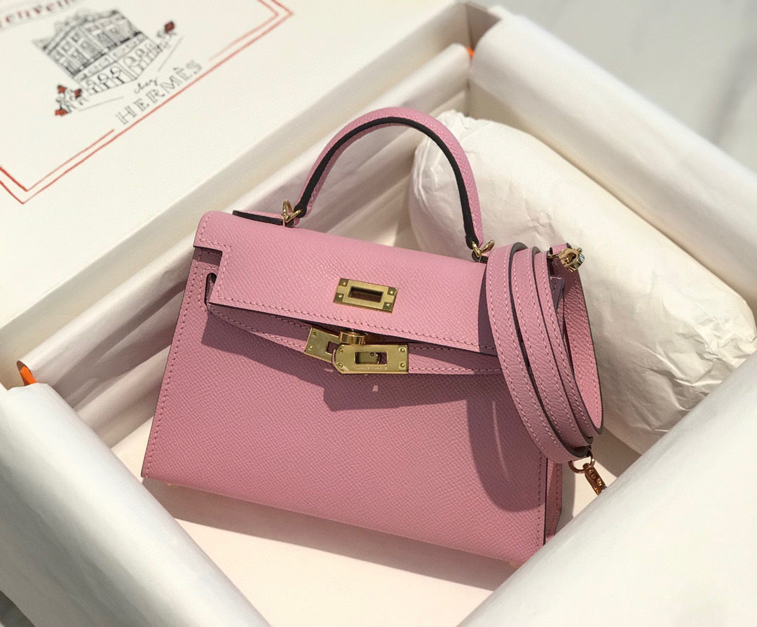 HERMES KELLY MINI 20 LIGHT PINK EPSOM GOLD HARDWARE
