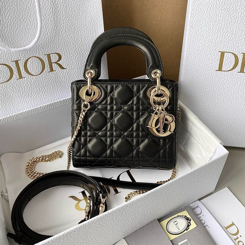 DIOR MINI MY LADY 17 BLACK CALFSKIN GOLD HARDWARE