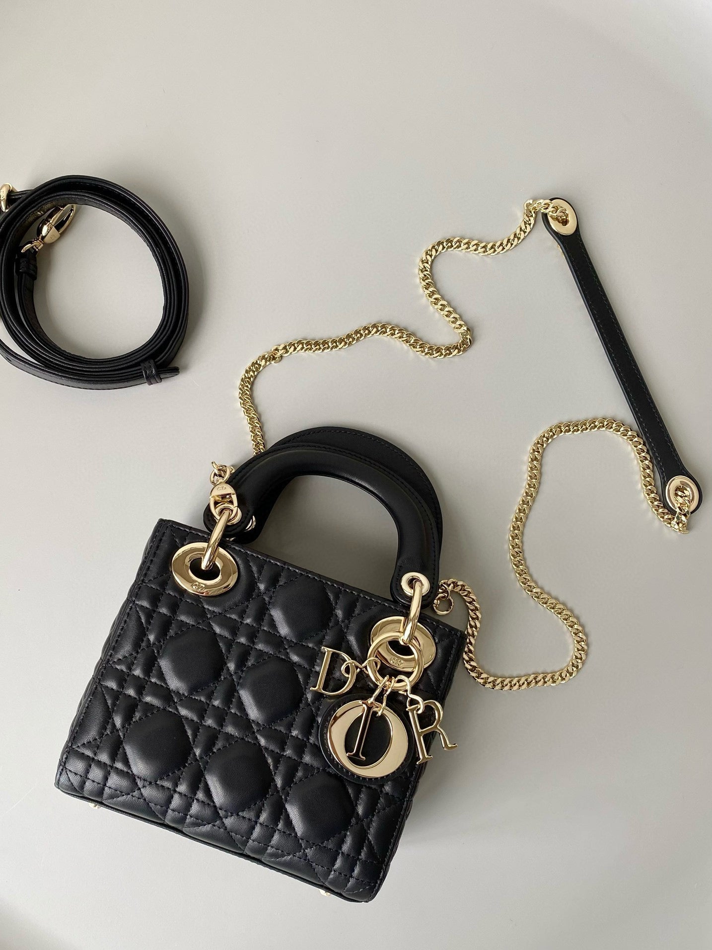 DIOR MINI MY LADY 17 BLACK CALFSKIN GOLD HARDWARE