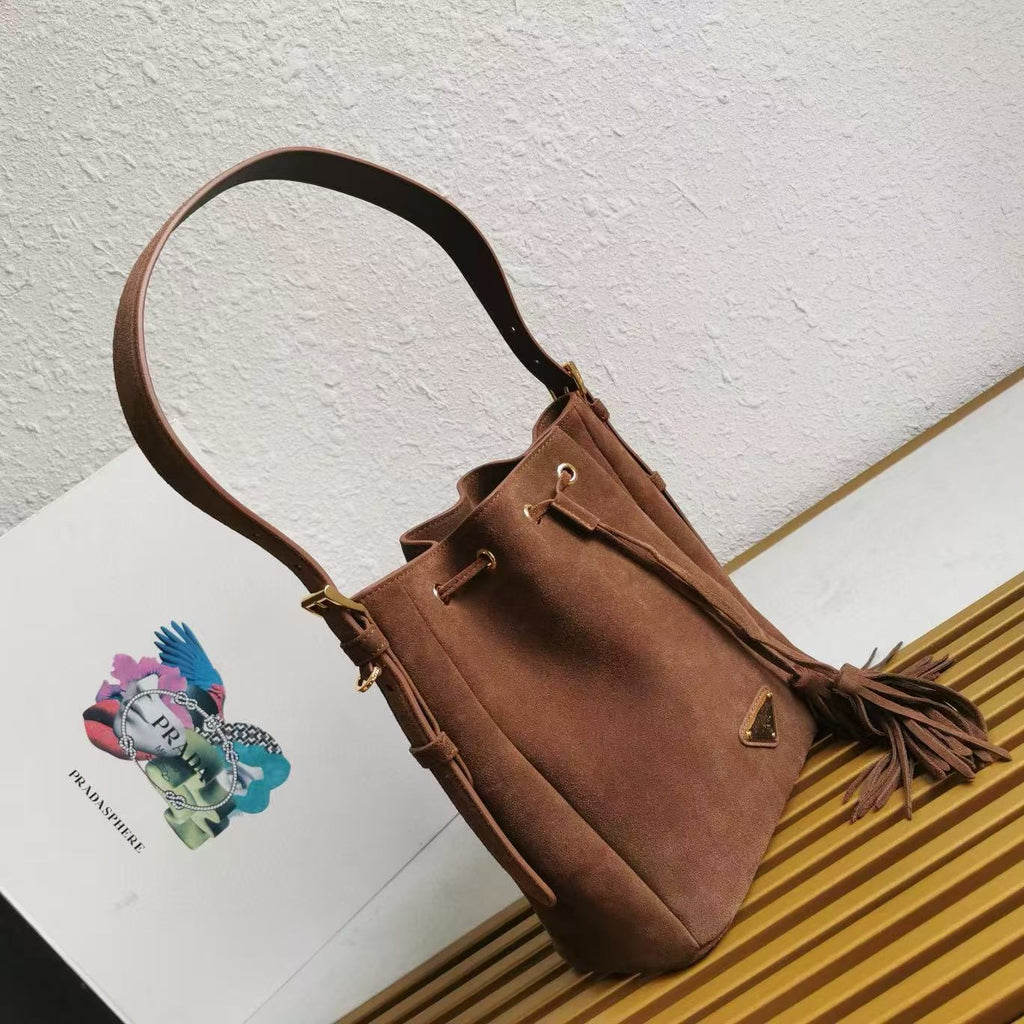 PRADA BUCKET BAG 21 IN BROWN SUEDE