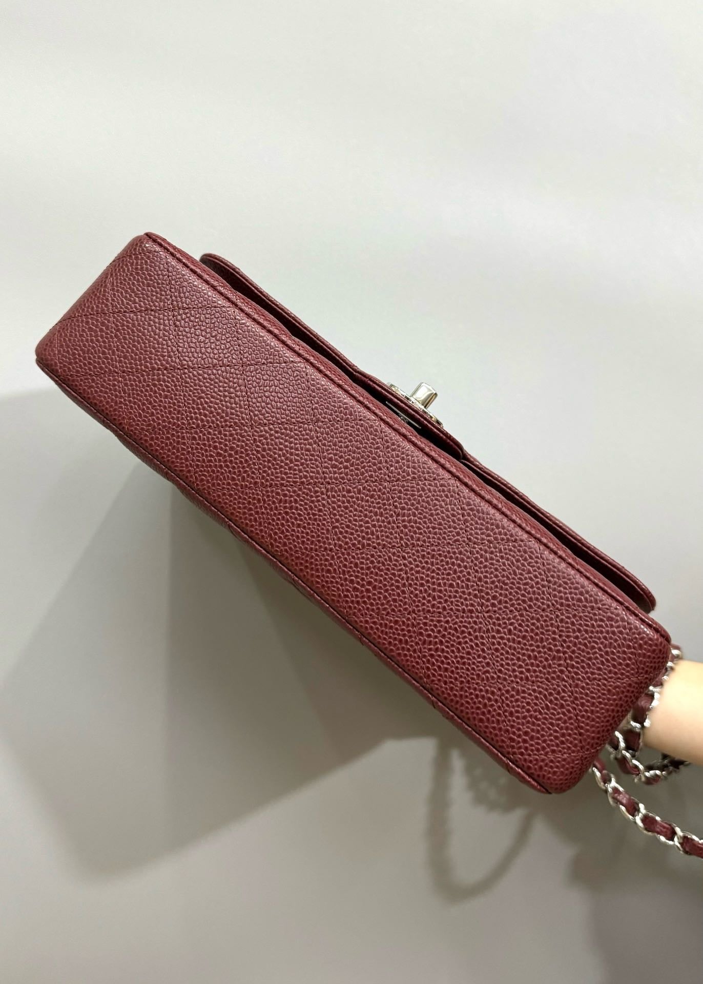 CHANEL FLAP BAG 25 IN WINE CAVIAR LAMBSKIN SILVER HARDWARE