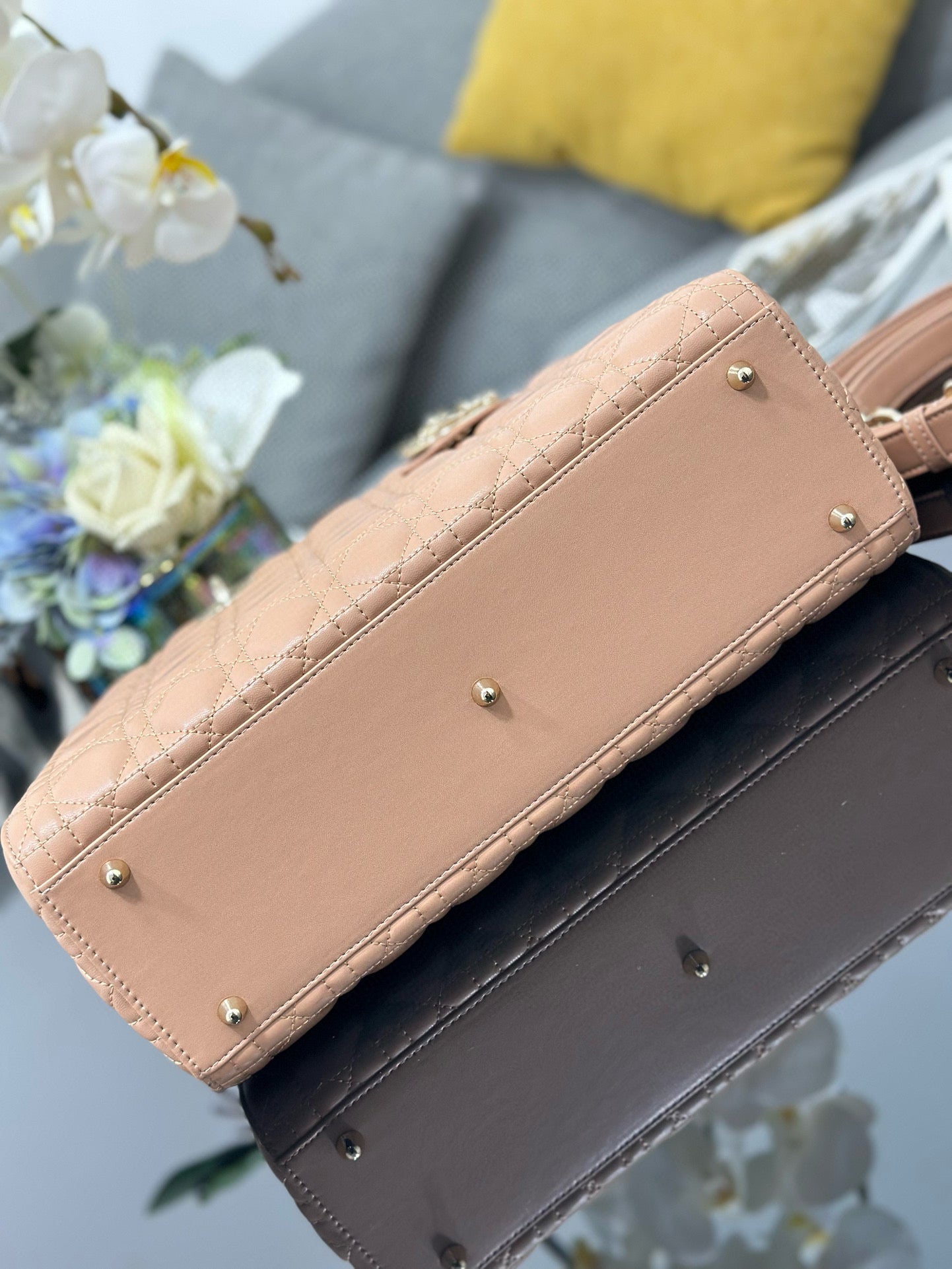 DIOR LARGE 32 LADY BAG IN PEACE LAMBSKIN WITH GOLD HARDWARE