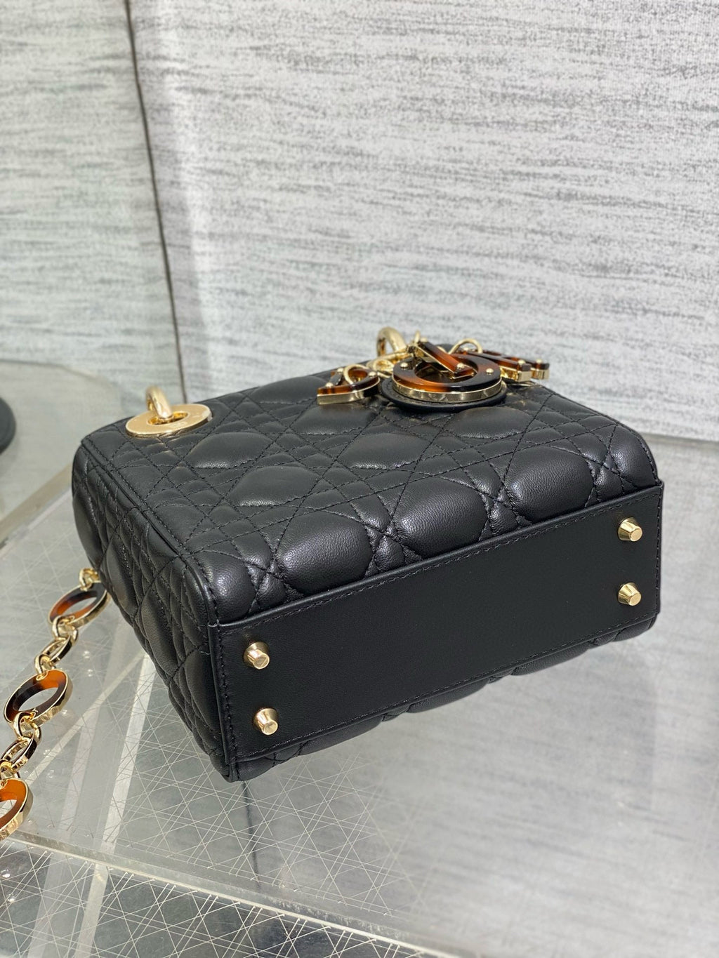DIOR SMALL 20 LADY BAG IN BLACK MACROCANNAGE LAMBSKIN WITH GOLD HARDWARE