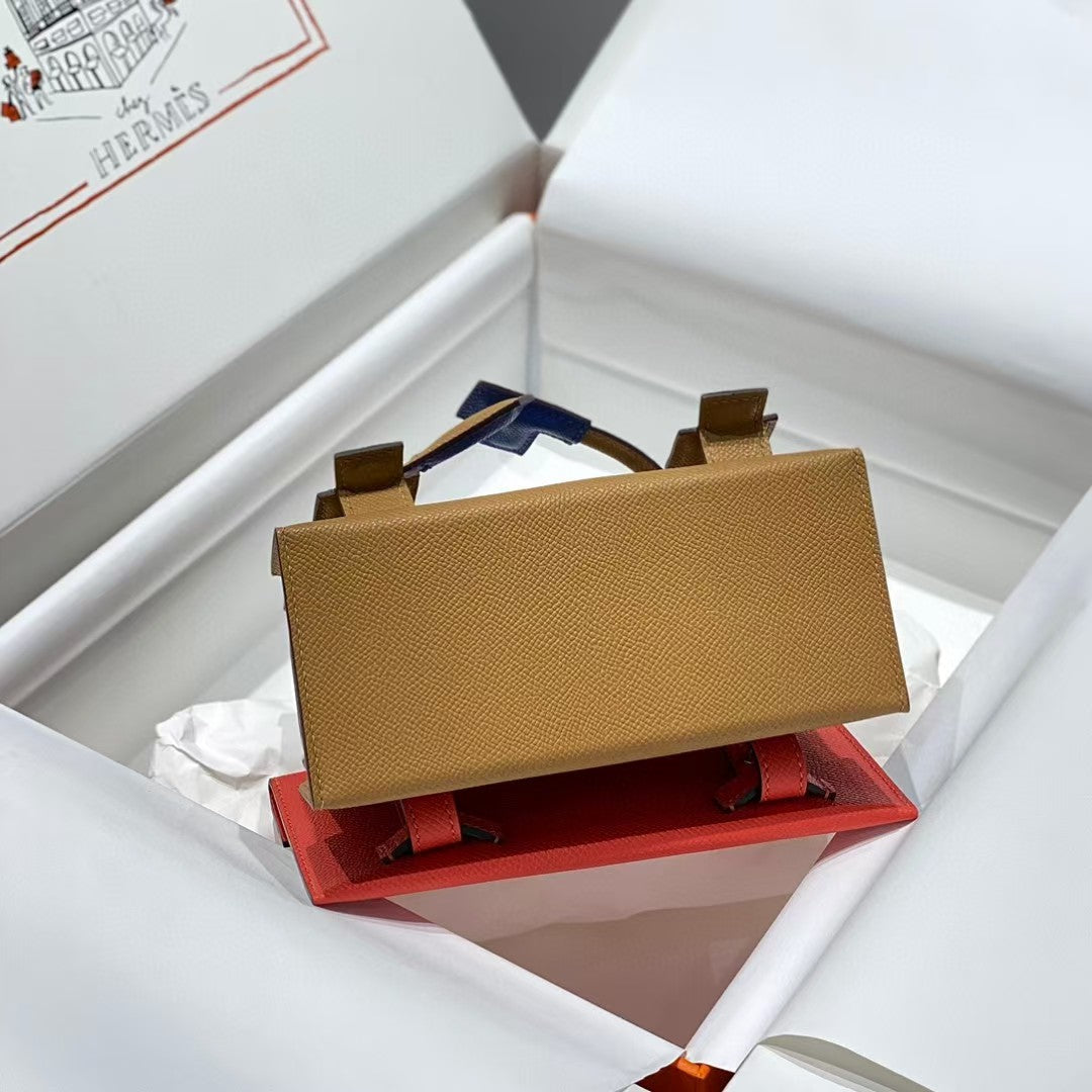 HERMES KELLY DOLL PICTO MINI 18 BROWN MIX BLUE CALFSKIN