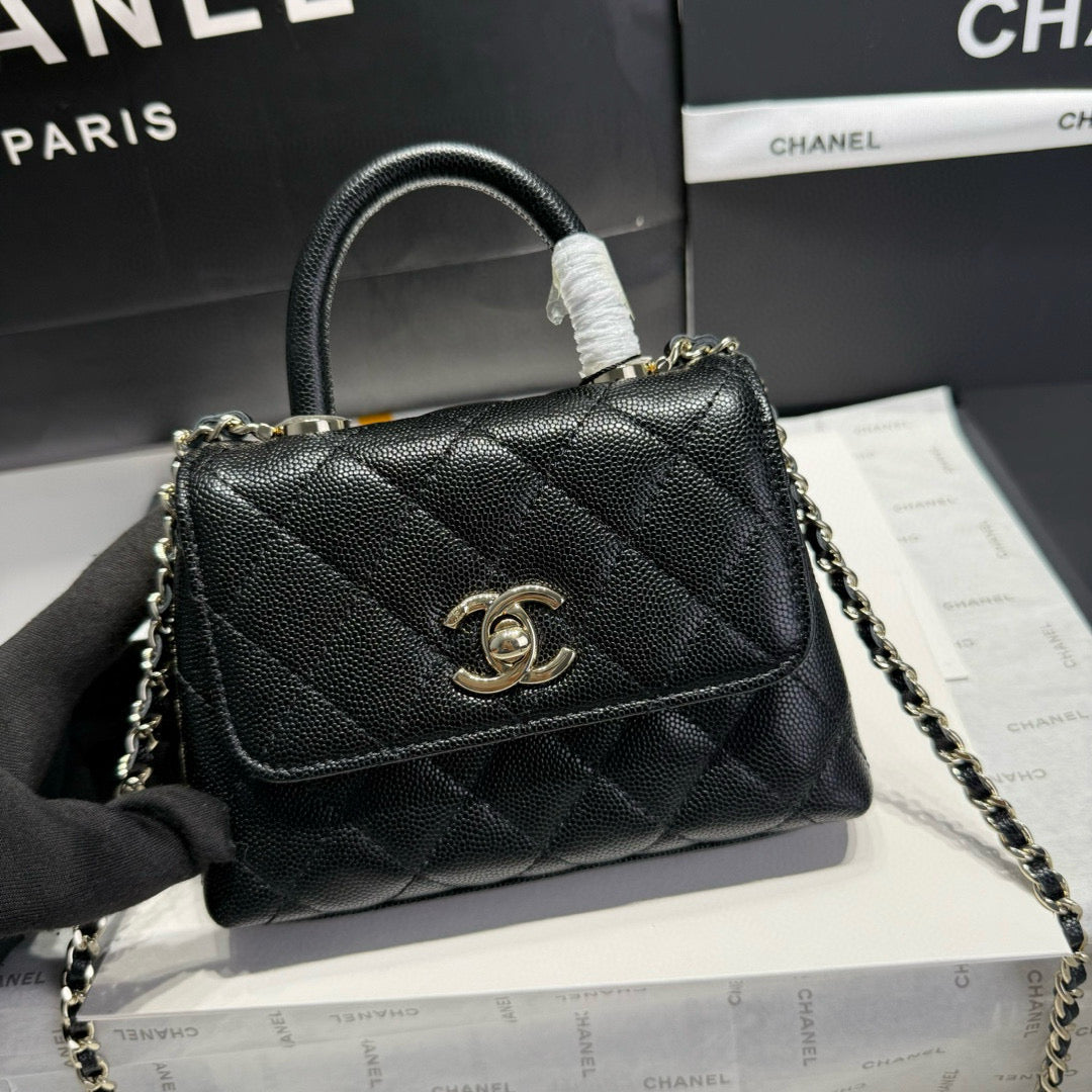 CHANEL MINI FLAP BAG 14 IN BLACK GRAINED CALFSKIN GOLD HARDWARE