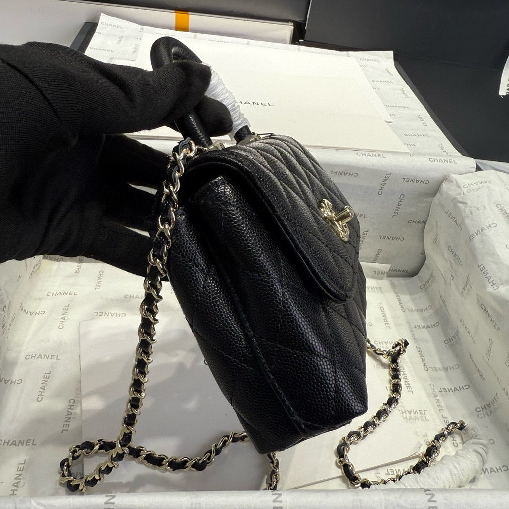 CHANEL MINI FLAP BAG 14 IN BLACK GRAINED CALFSKIN GOLD HARDWARE