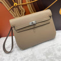 HERMES KELLY POCHETTE BAG 25 IN BROWN EPSOM LEATHER WITH PALLADIUM HARDWARE