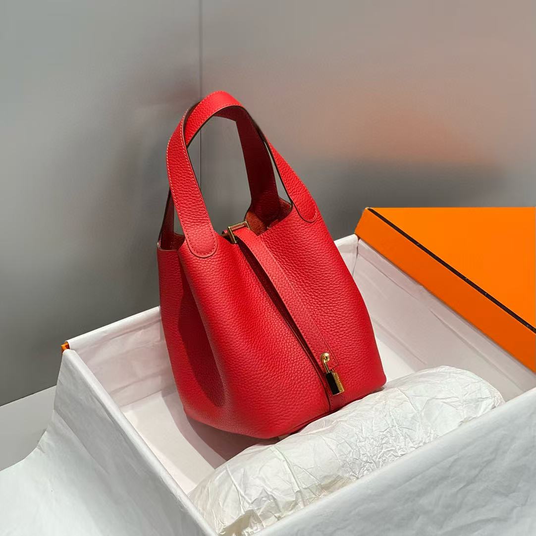 HERMES PICOTIN LOCK 18 RED CALFSKIN