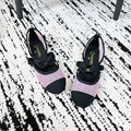 CHANEL BOW BALLET FLATS IN PINK AND BLACK FABRIC