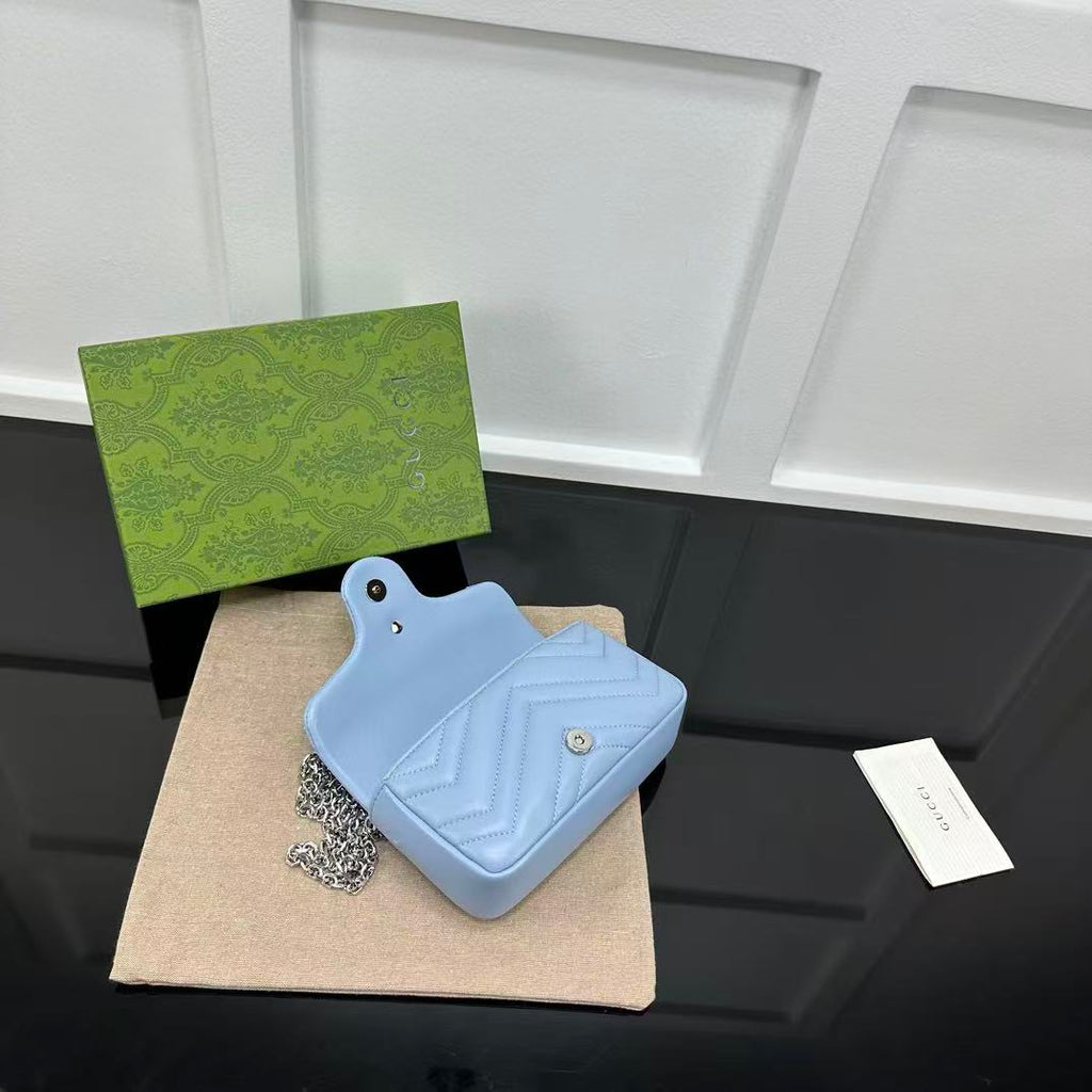 GUCCI MARMONT 16 MINI SHOULDER BAG BLUE CALFSKIN