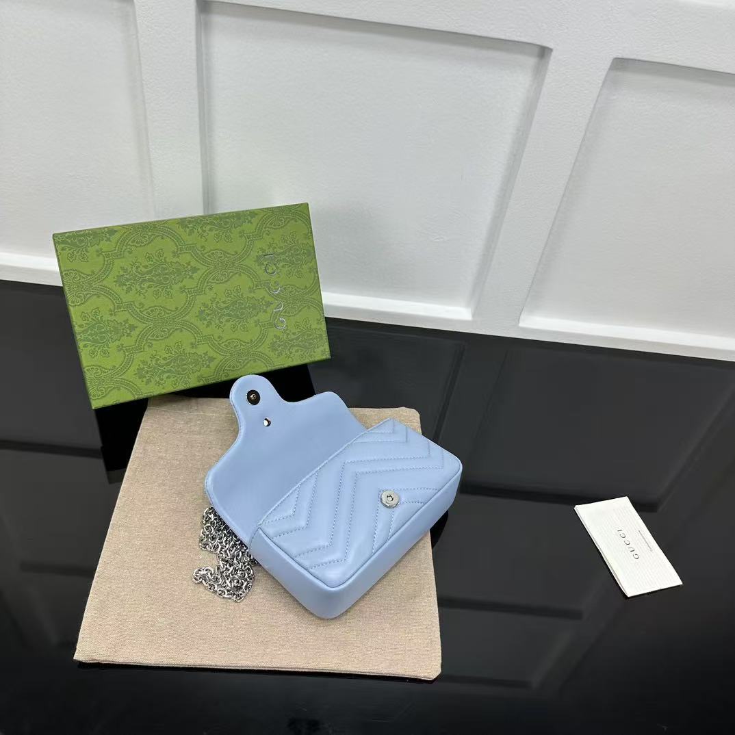 GUCCI MARMONT 16 MINI SHOULDER BAG BLUE CALFSKIN