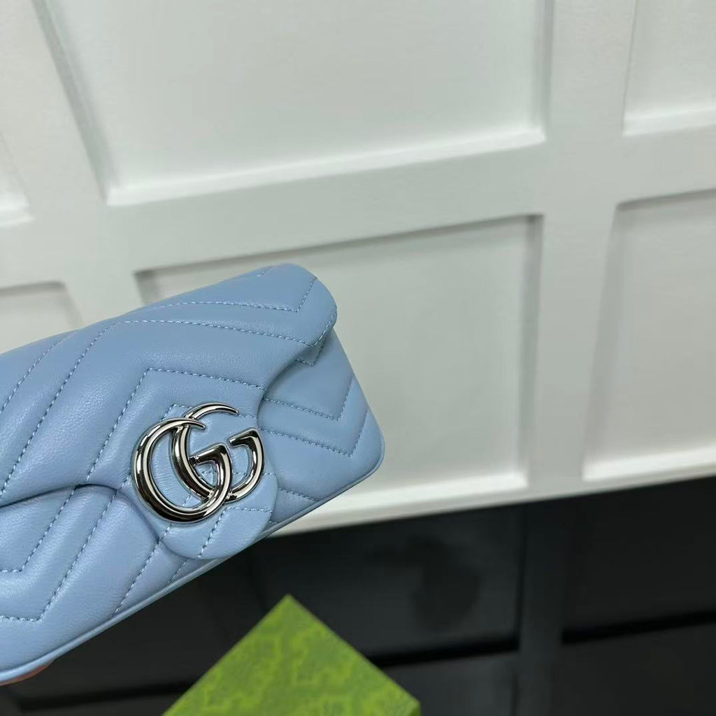 GUCCI MARMONT 16 MINI SHOULDER BAG BLUE CALFSKIN