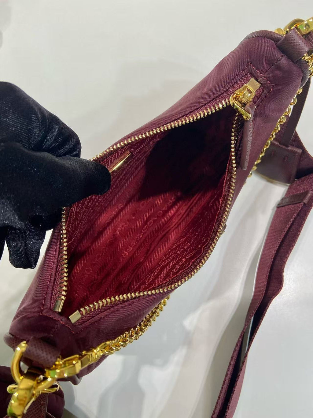 PRADA HOBO BAG 22 IN BURGUNDY RED RE-NYLON