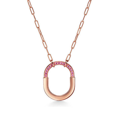 18K Tiffany Lock Pink Pave Diamonds Necklace