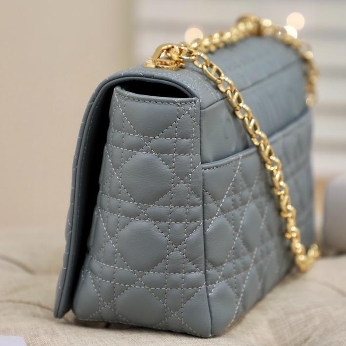 DIOR LARGE CARO BAG 28 GRAY SUPPLE CANNAGE CALFSKIN