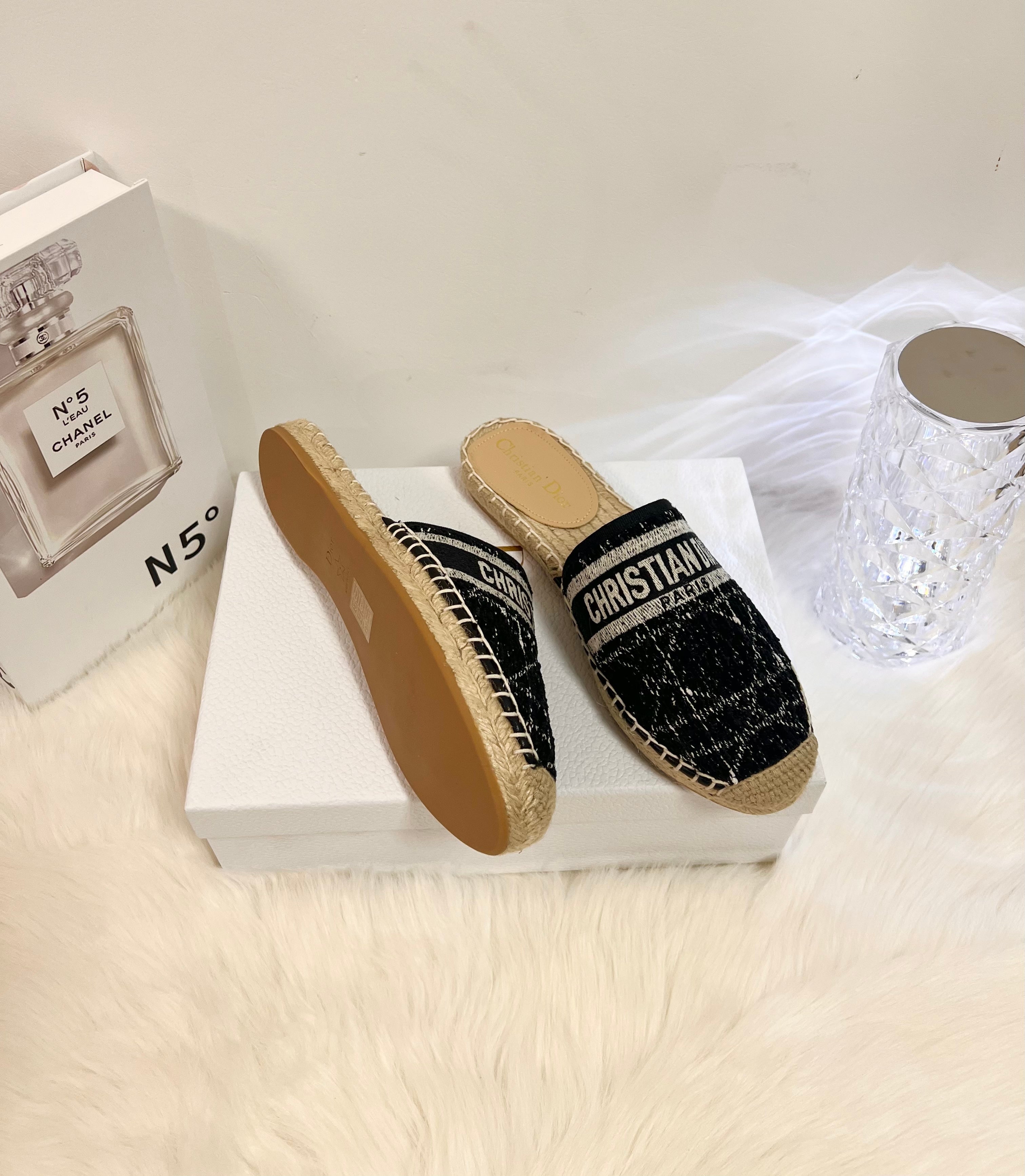 DIOR GRANVILLE ESPADRILLE BLACK OBLIQUE EMBROIDERED COTTON MULE