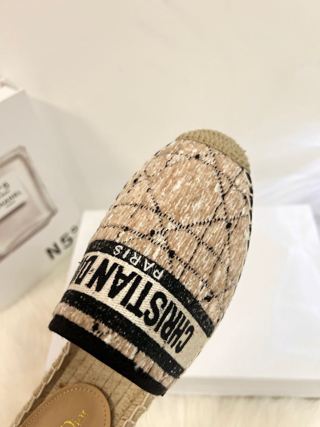 DIOR GRANVILLE ESPADRILLE CAMEL BEIGE OBLIQUE EMBROIDERED COTTON MULE