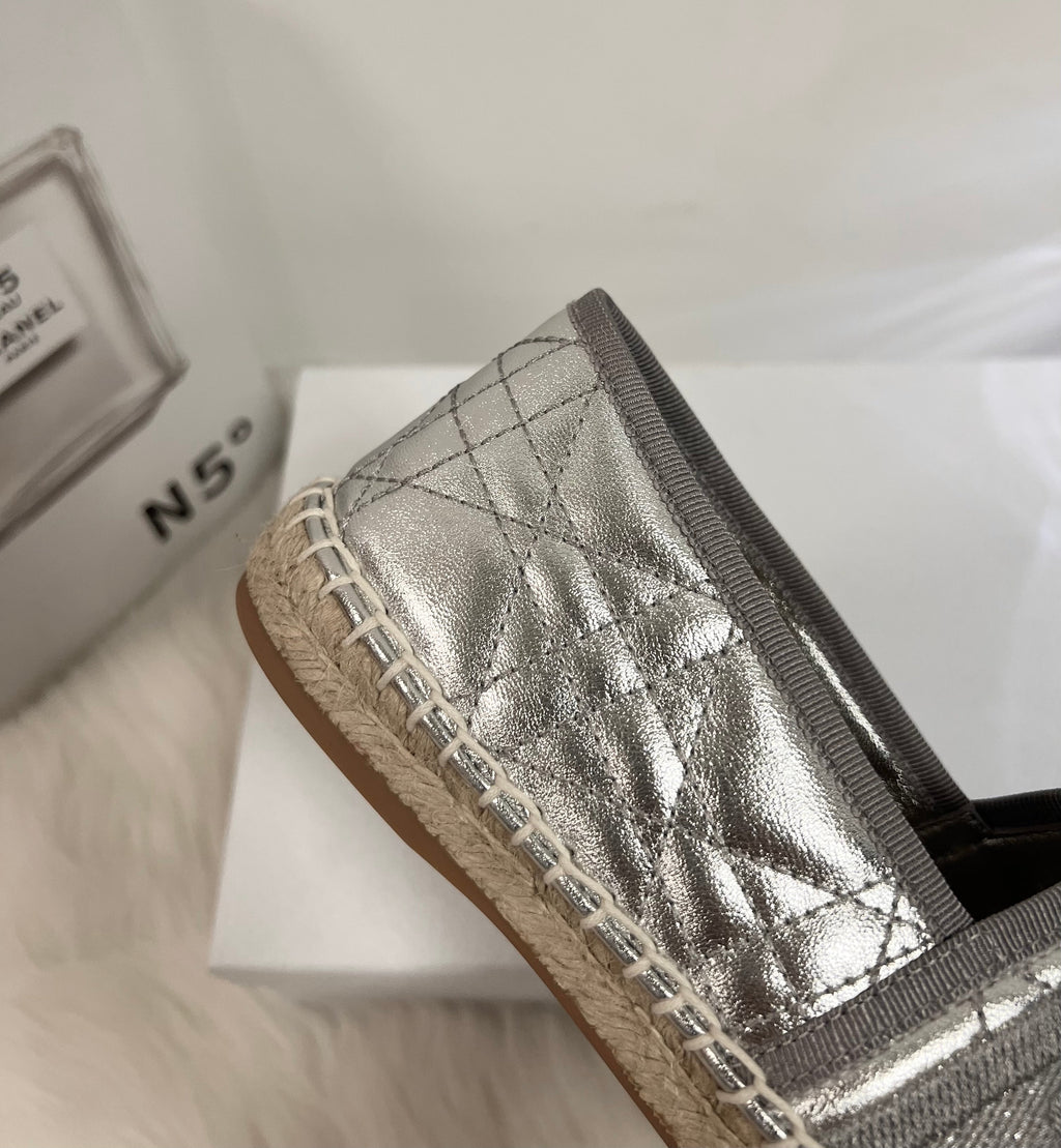 DIOR GRANVILLE ESPADRILLE SILVER QUILTED CANNAGE CALFSKIN