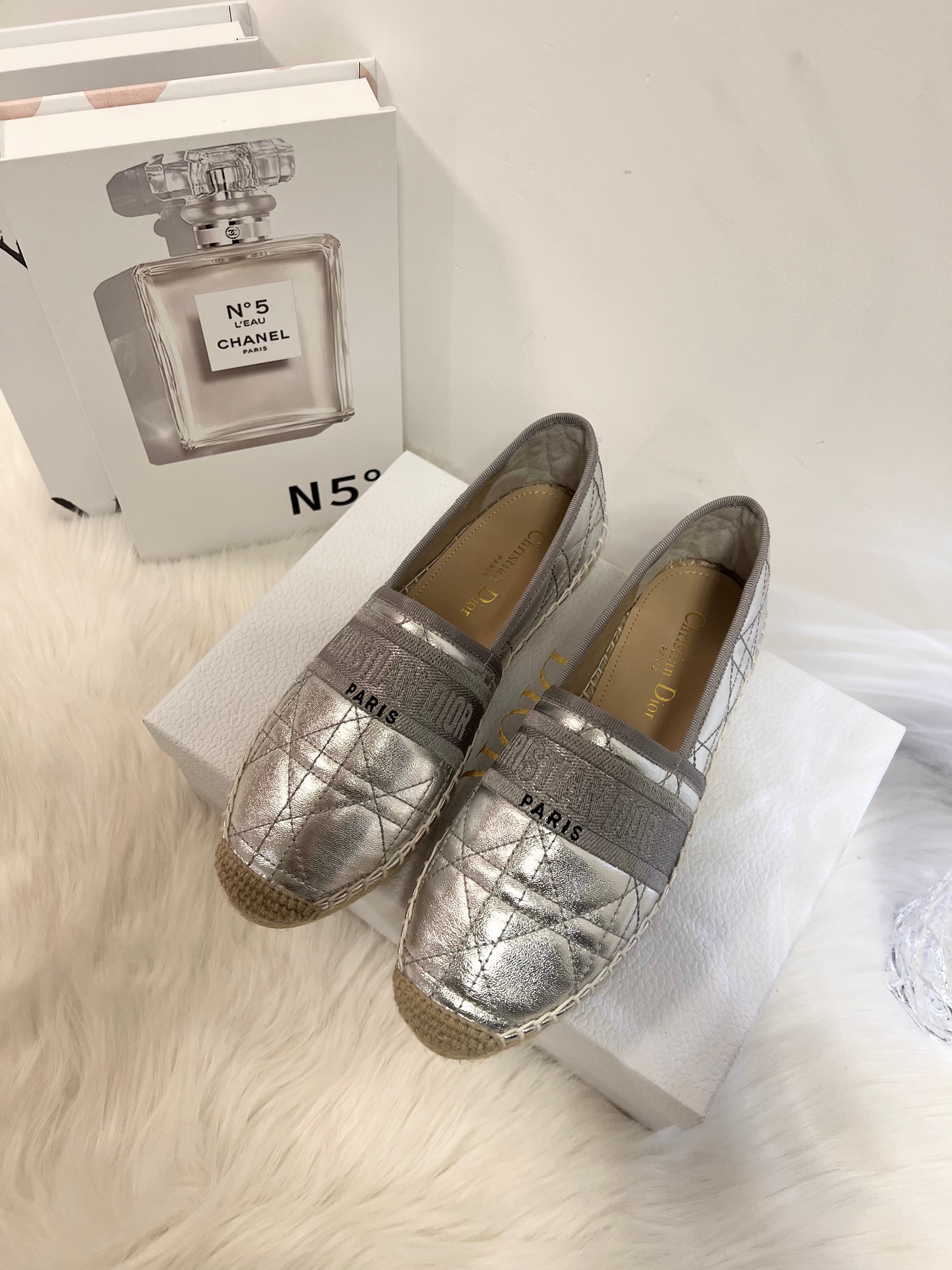DIOR GRANVILLE ESPADRILLE SILVER QUILTED CANNAGE CALFSKIN
