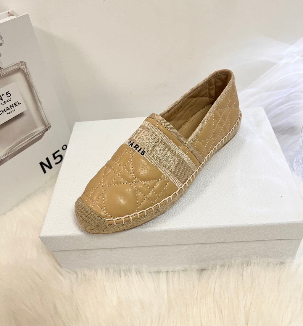 DIOR GRANVILLE ESPADRILLE CAMEL BEIGE QUILTED CANNAGE CALFSKIN