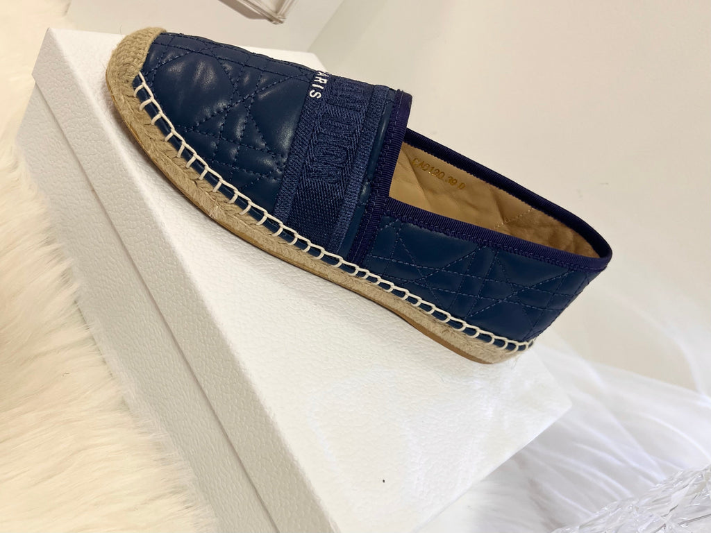 DIOR GRANVILLE ESPADRILLE NAVY BLUE QUILTED CANNAGE CALFSKIN