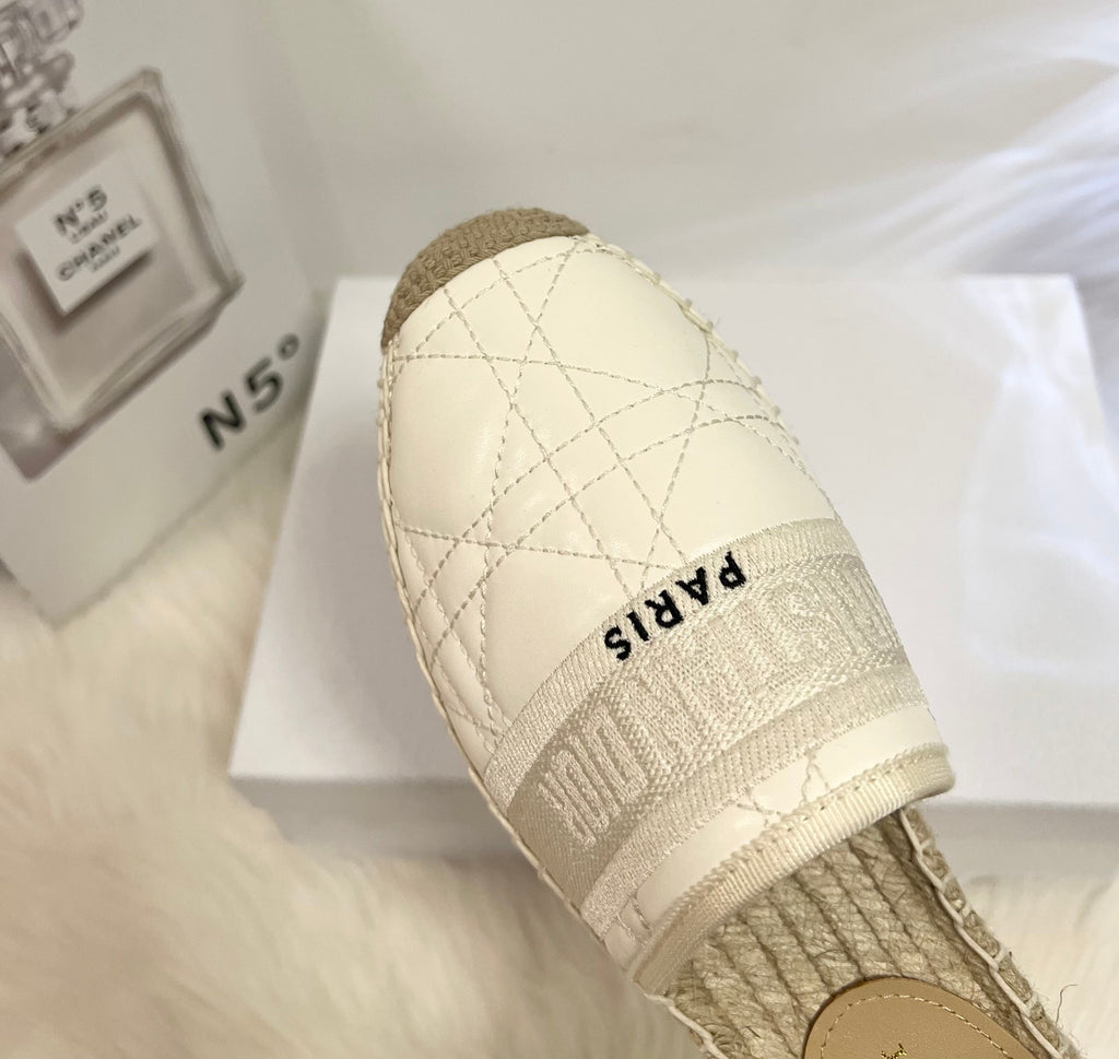 DIOR GRANVILLE ESPADRILLE MULE WHITE QUILTED CANNAGE CALFSKIN