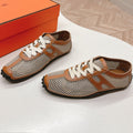 HERMES KIGA SNEAKER IN WHITE CROCHET KNIT AND BRONZE BROWN CALFSKIN