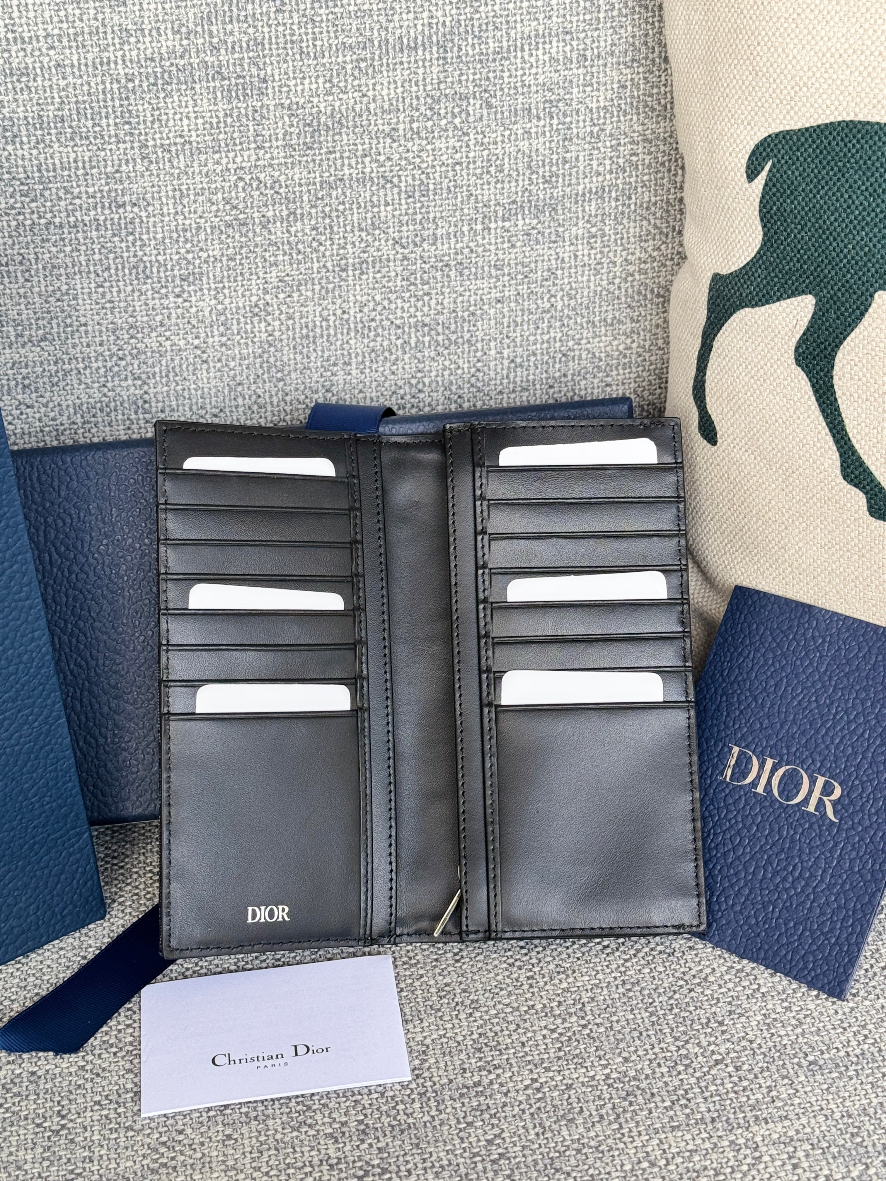 DIOR VERTICAL LONG WALLET 19 IN BLUE MONOGRAM OBLIQUE JACQUARD