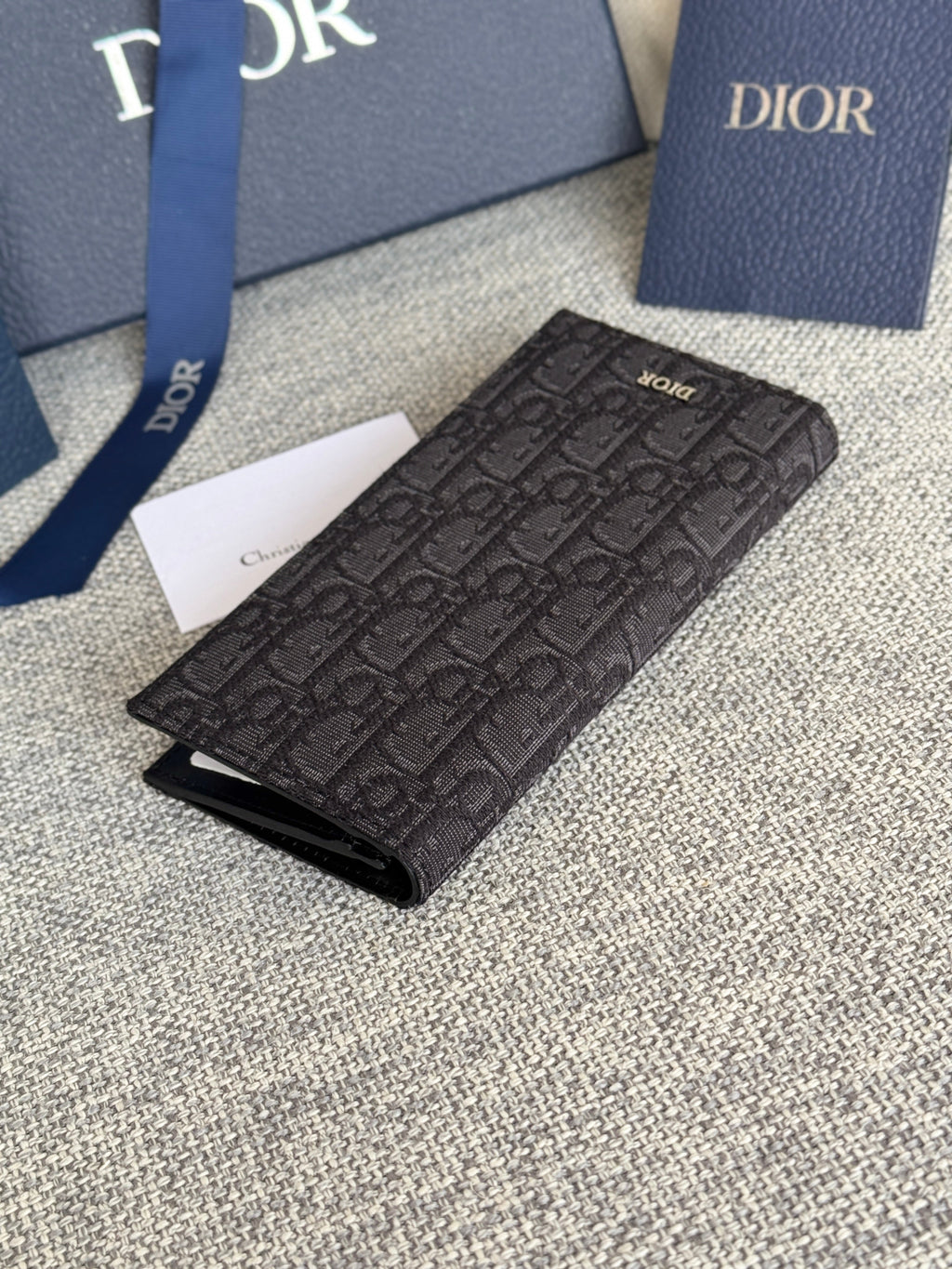DIOR VERTICAL LONG WALLET 19 IN BLACK MONOGRAM OBLIQUE JACQUARD