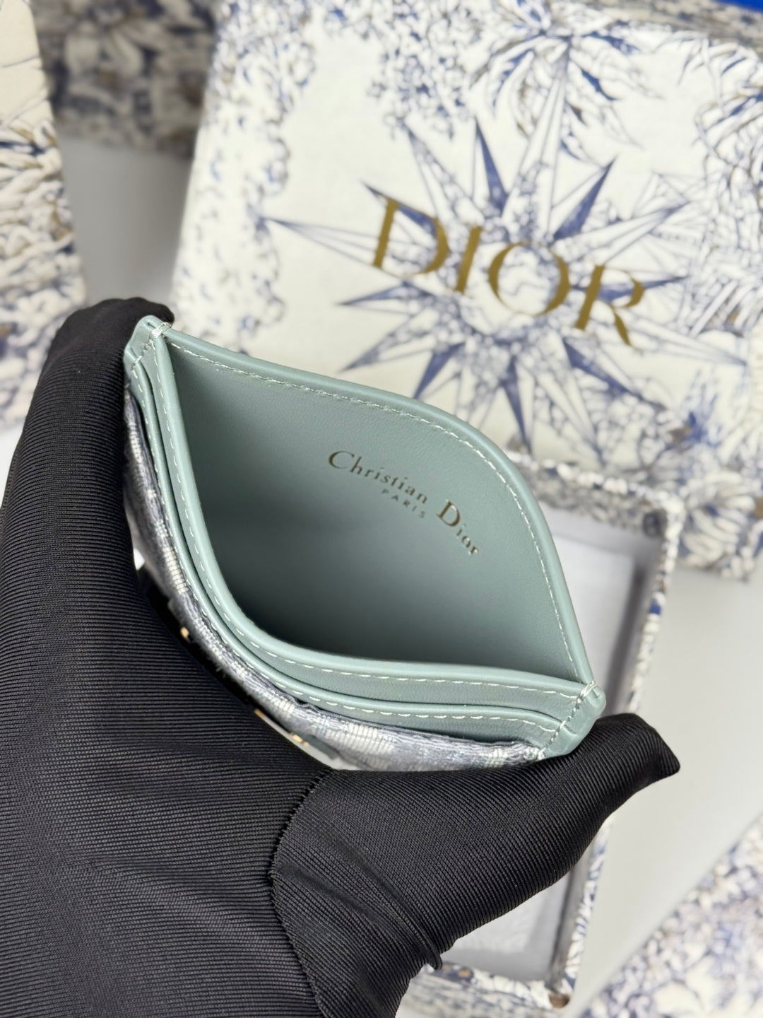 DIOR 25S 30 MONTAIGNE CARD HOLDER 10 IN GRAY GREEN OBLIQUE JACQUARD CANVAS