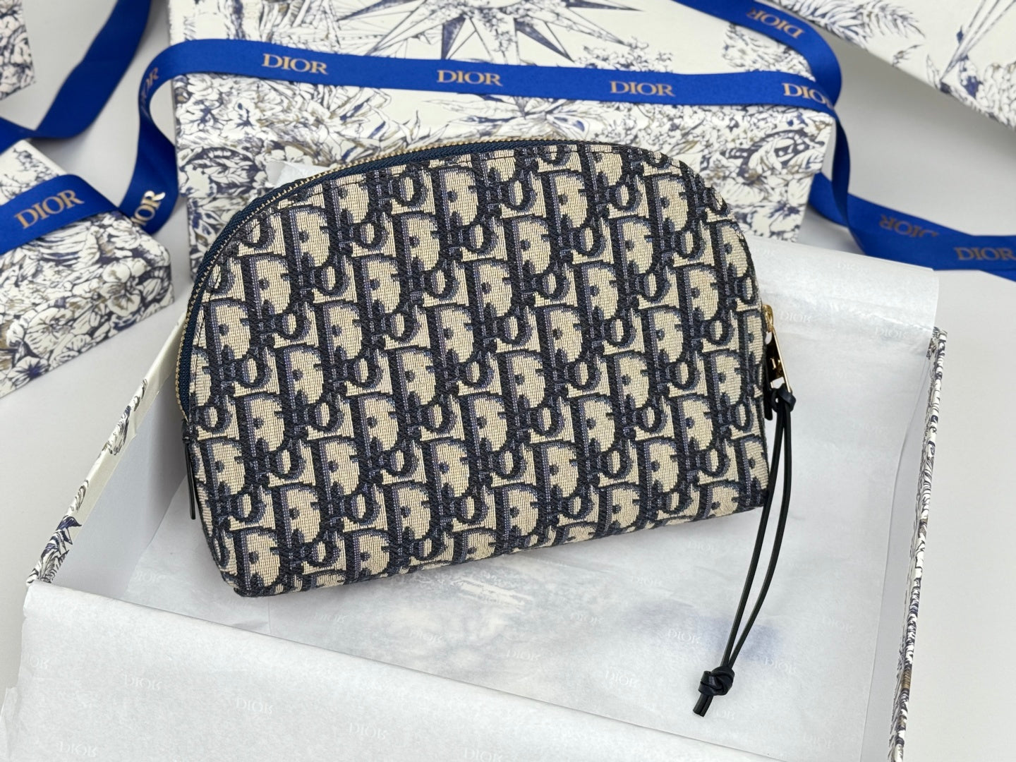 DIOR 25S 30 MONTAIGNE CLUTCH BAG 24 IN BLUE  OBLIQUE JACQUARD