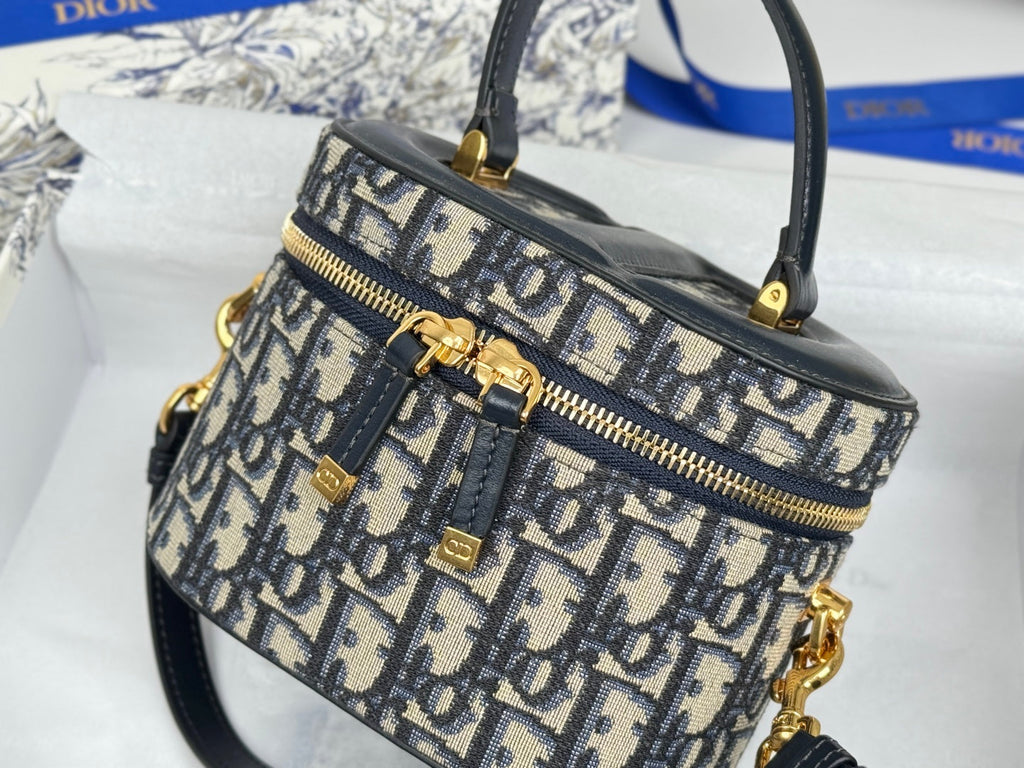 DIOR 25S CD SIGNATURE VANITY 16 IN BLUE  OBLIQUE JACQUARD CANVAS