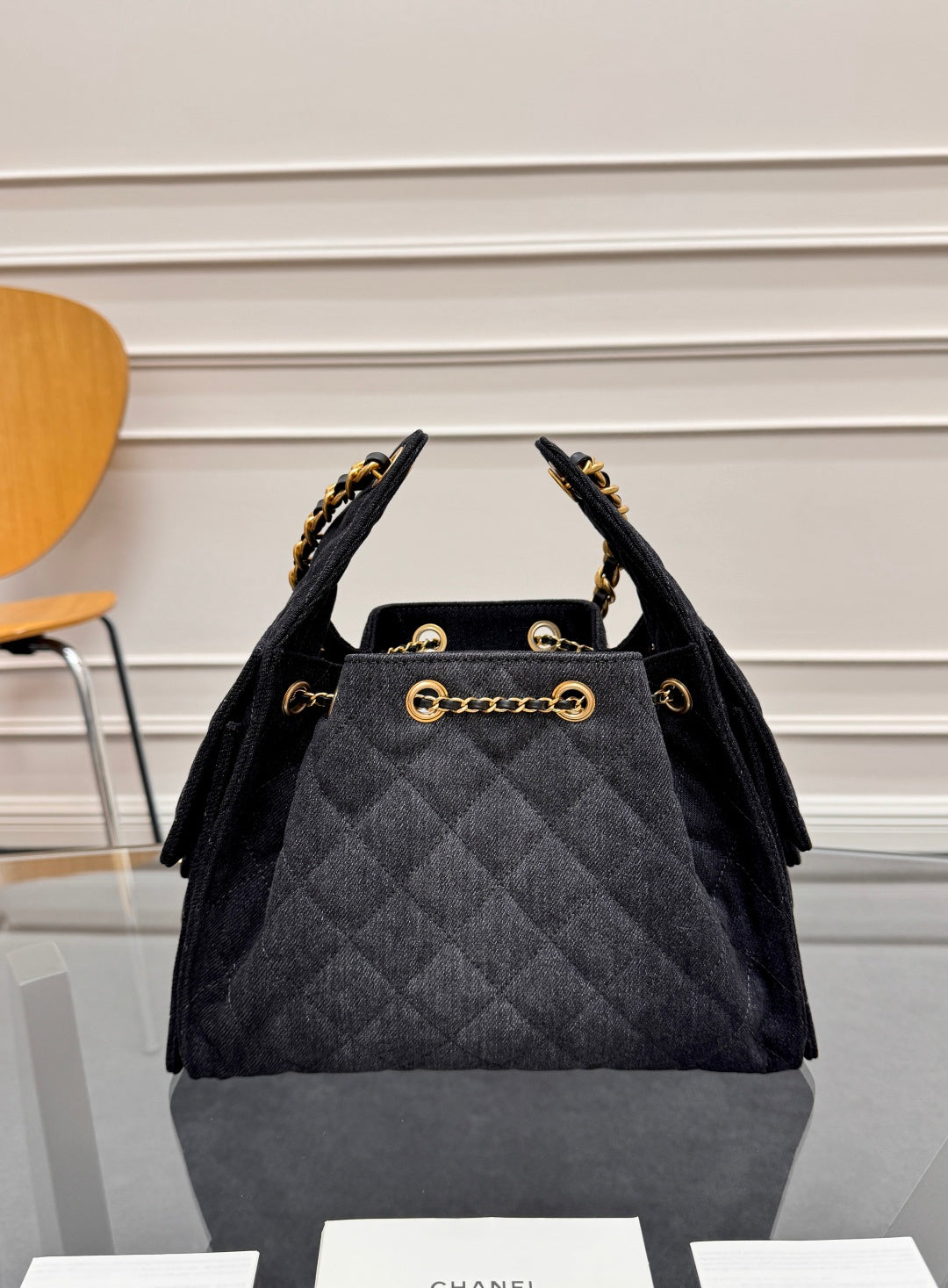 CHANEL 25S HOBO BAG 30 IN BLACK-GRAY DENIM WITH GOLD HARDWARE