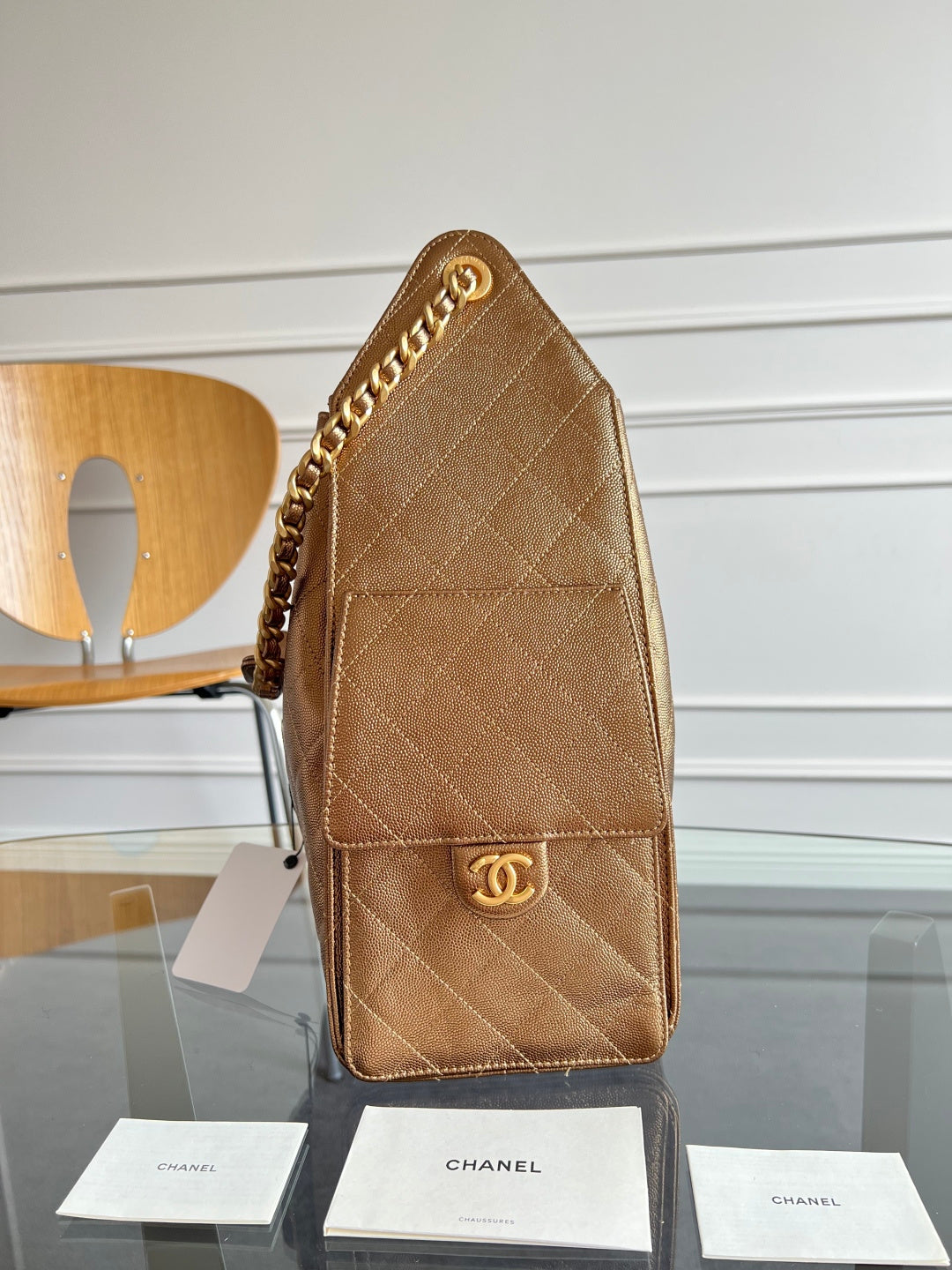 CHANEL 25S HOBO BAG 40 IN METALLIC BROWN CAVIAR WITH GOLD HARDWARE