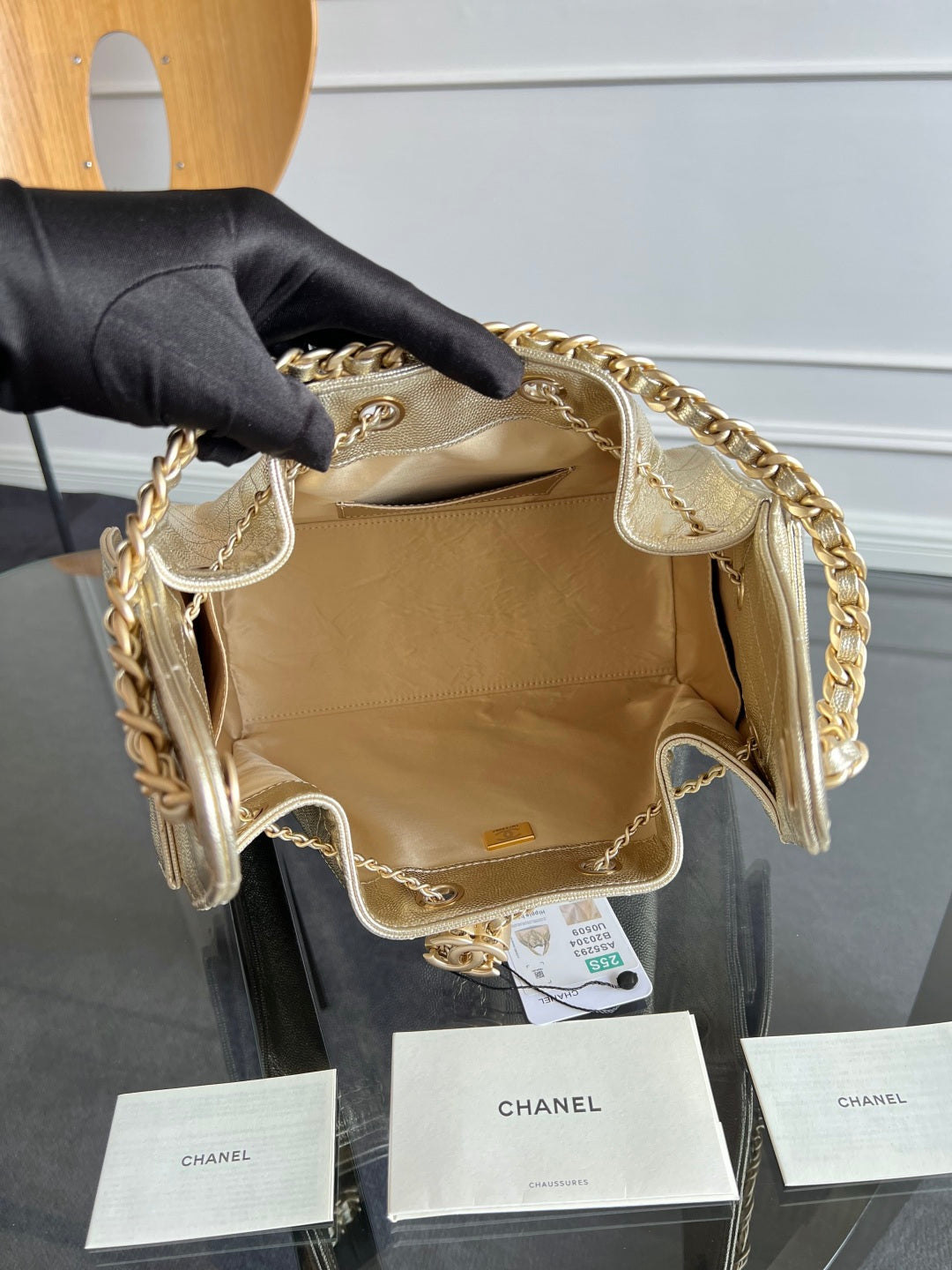 CHANEL 25S HOBO BAG 30 IN LIGHT GOLD METALLIC CAVIAR