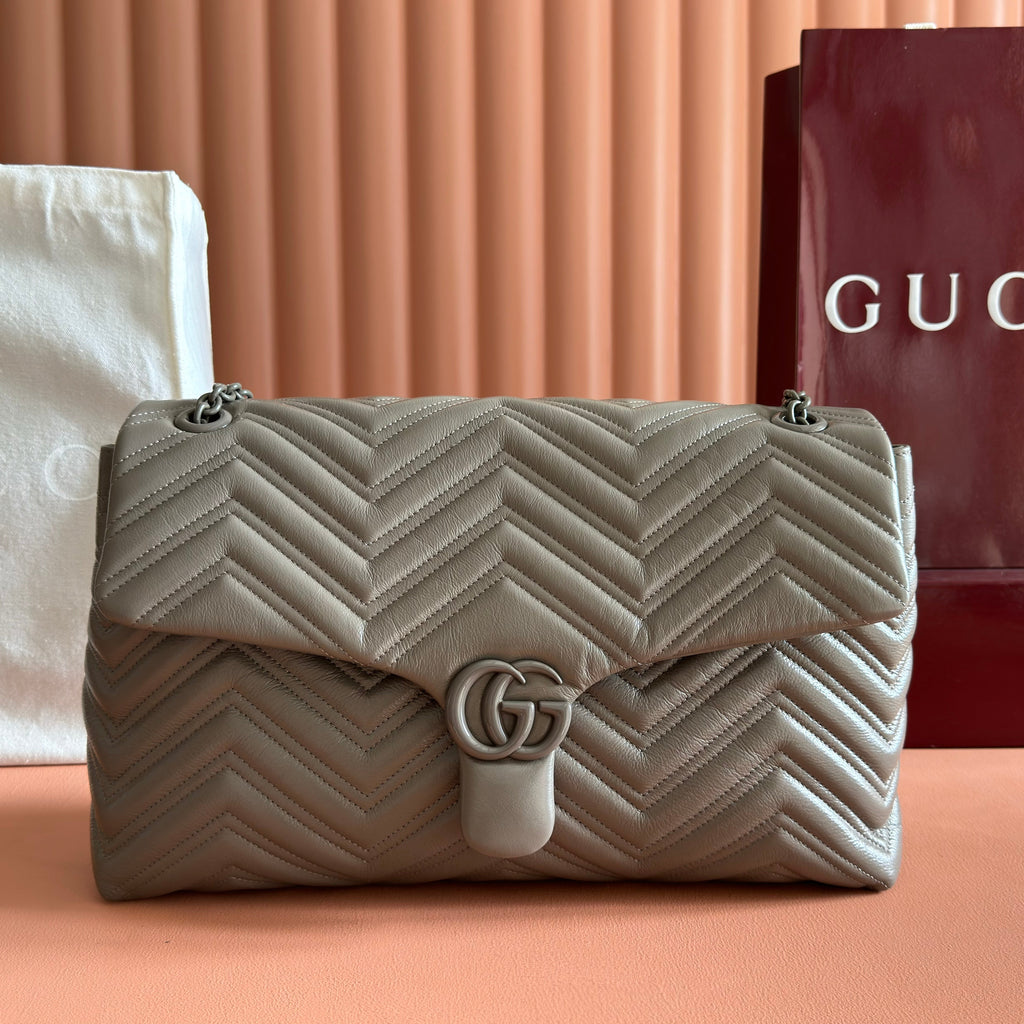 GUCCI 26S  MARMONT BAG 37 IN BROWNISH GRAY CALFSKIN