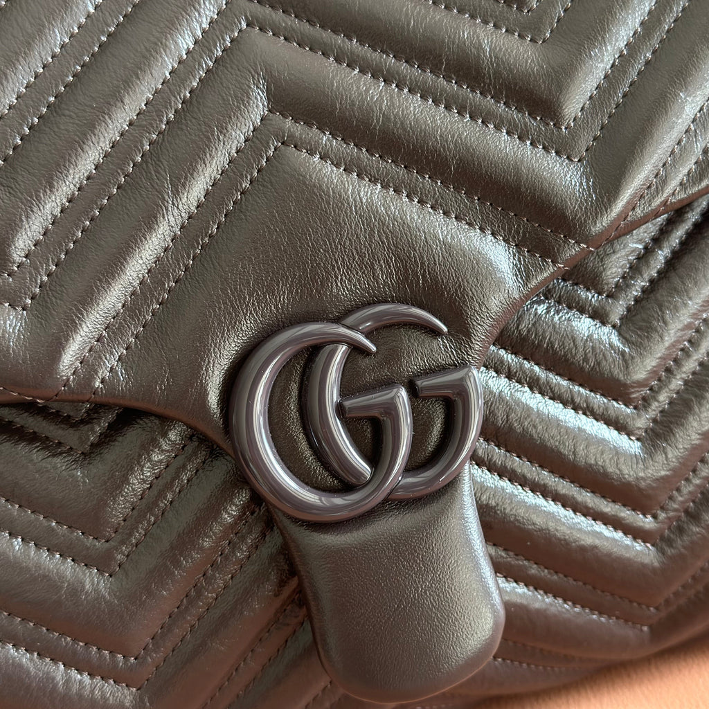 GUCCI 26S  MARMONT BAG 37 IN DARK BROWN CALFSKIN