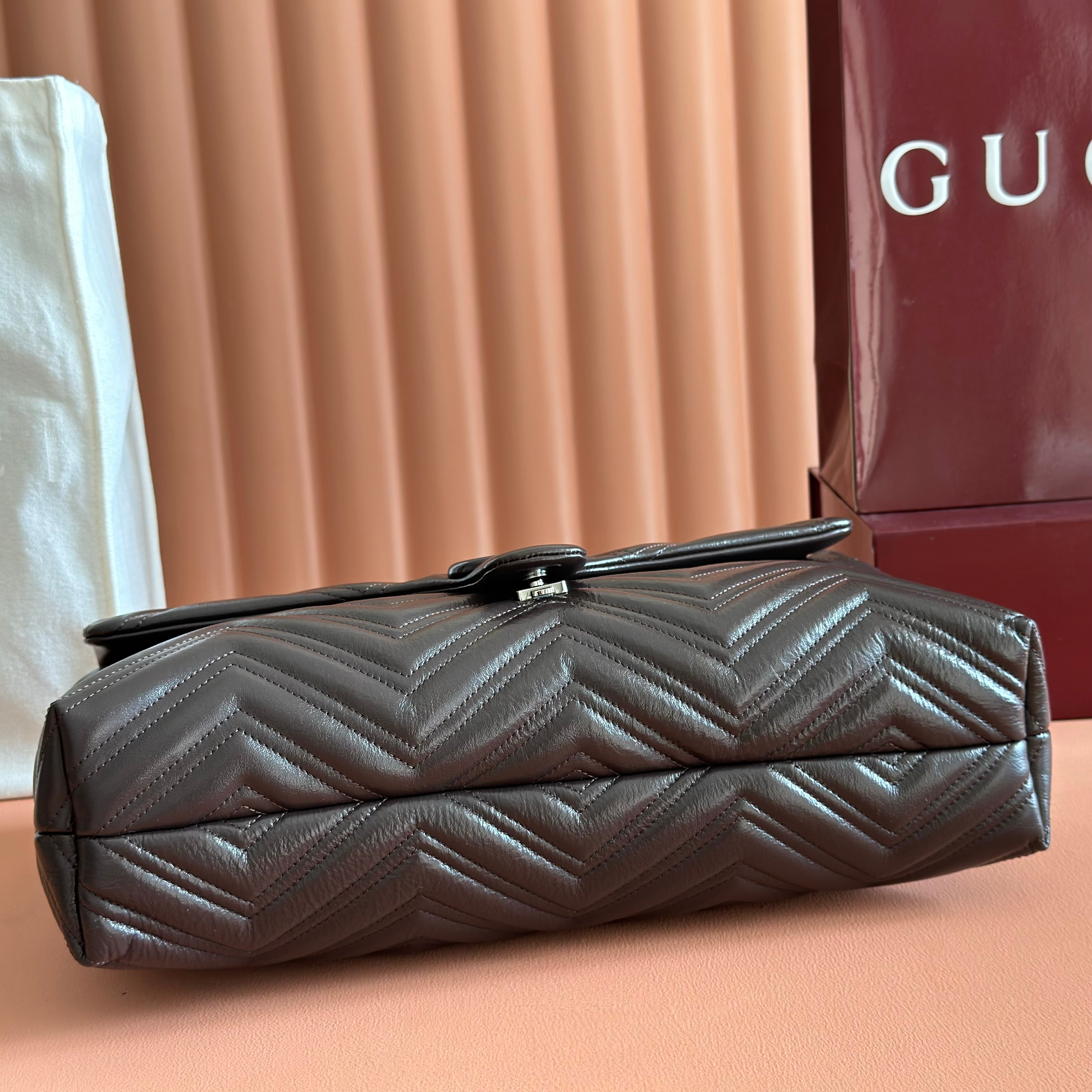 GUCCI 26S  MARMONT BAG 37 IN DARK BROWN CALFSKIN