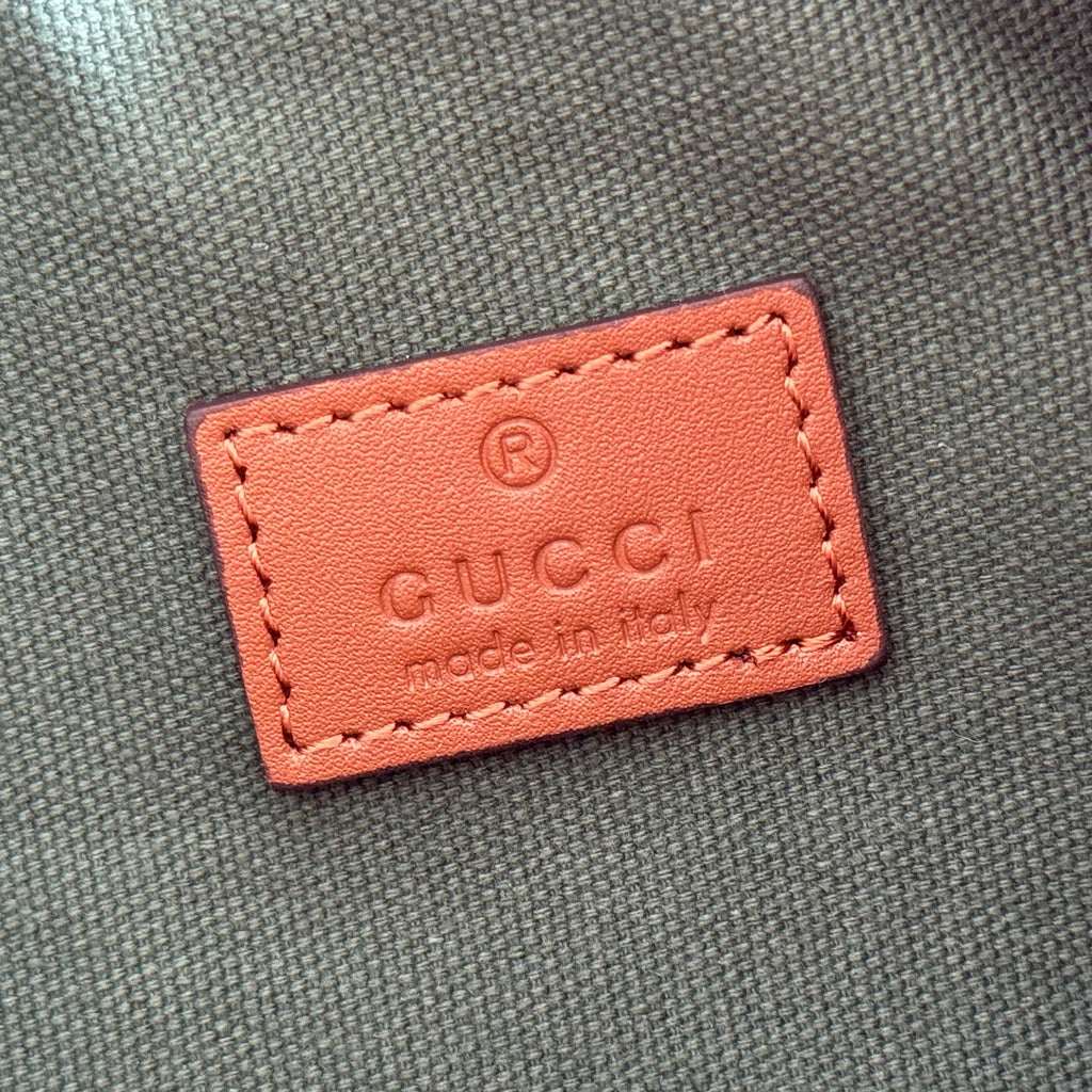GUCCI 26S GIGLIO TOP HANDLE BAG 19 IN WARM BEIGE AND BROWN CANVAS