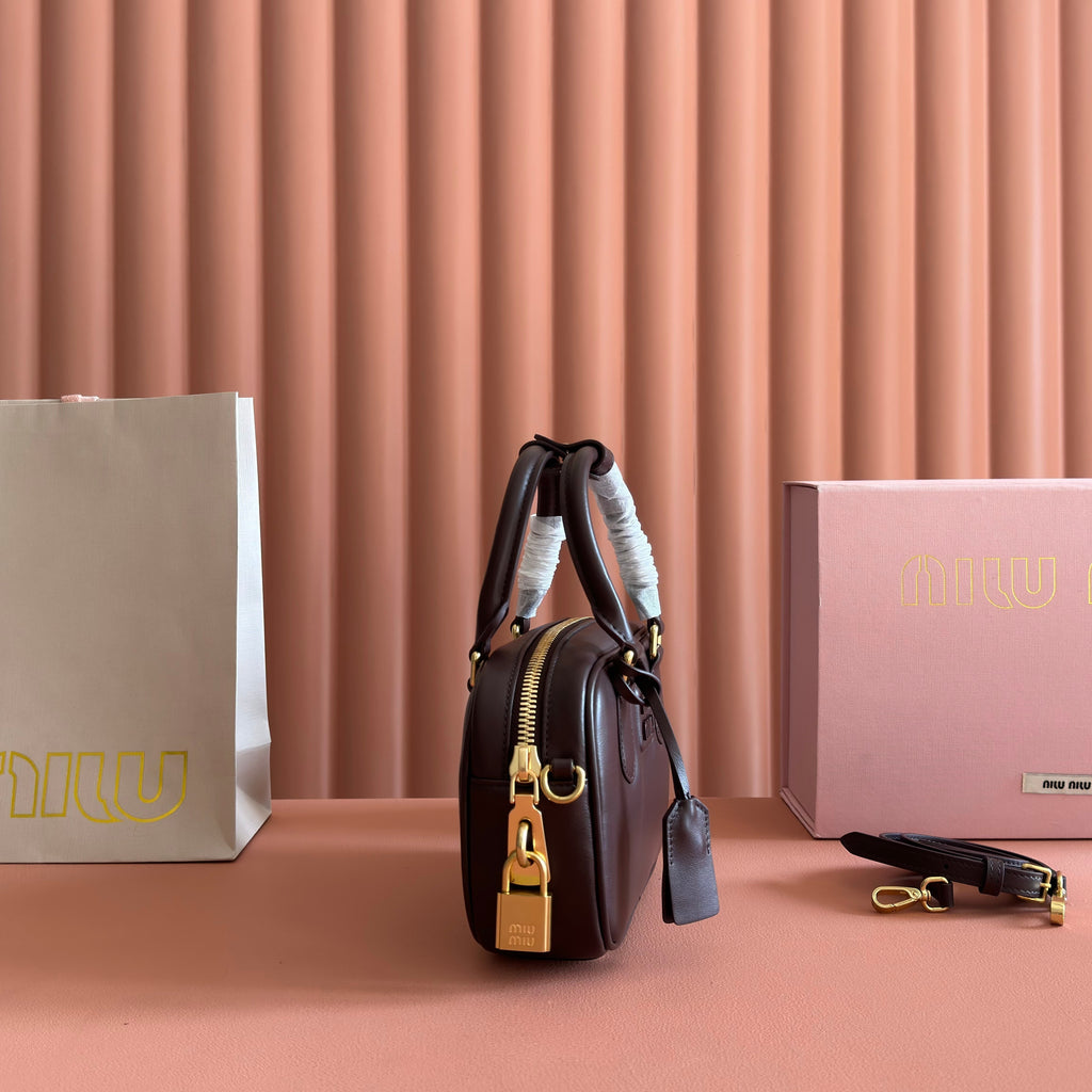 MIUMIU 26S ARCADIE BAG 19 IN DARK BROWN CALFSKIN GOLD HARDWARE