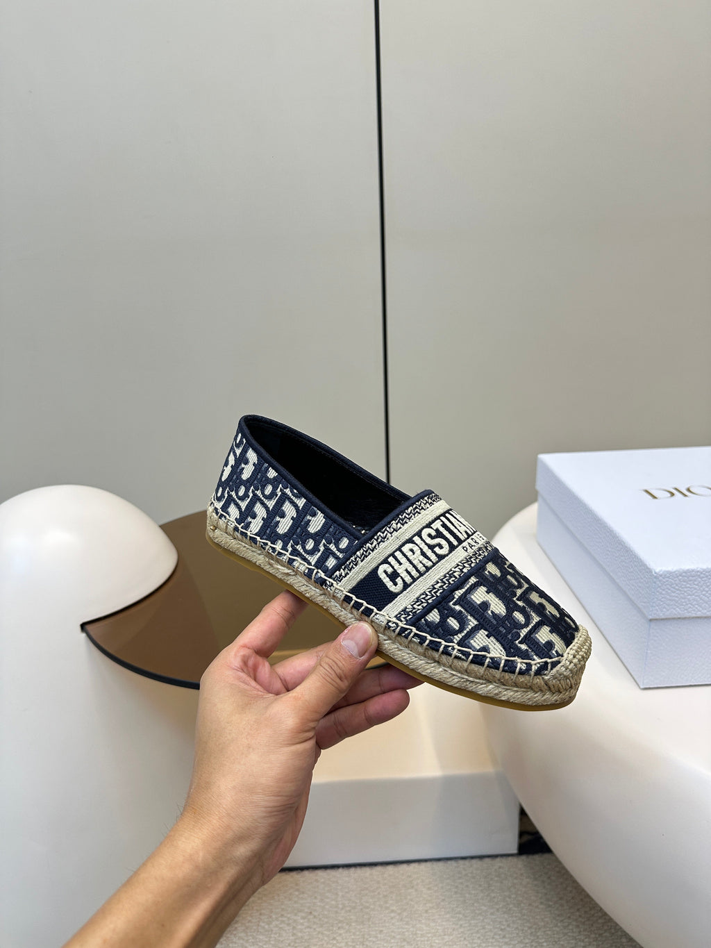 DIOR CD GRANVILLE ESPADRILLE BLUE OBLIQUE EMBROIDERED COTTON 01