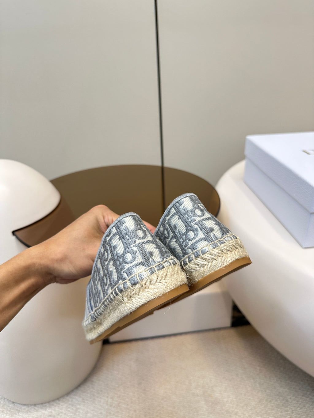 DIOR GRANVILLE ESPADRILLES FLAT 25S IN GRAY OBLIQUE EMBROIDERED COTTON