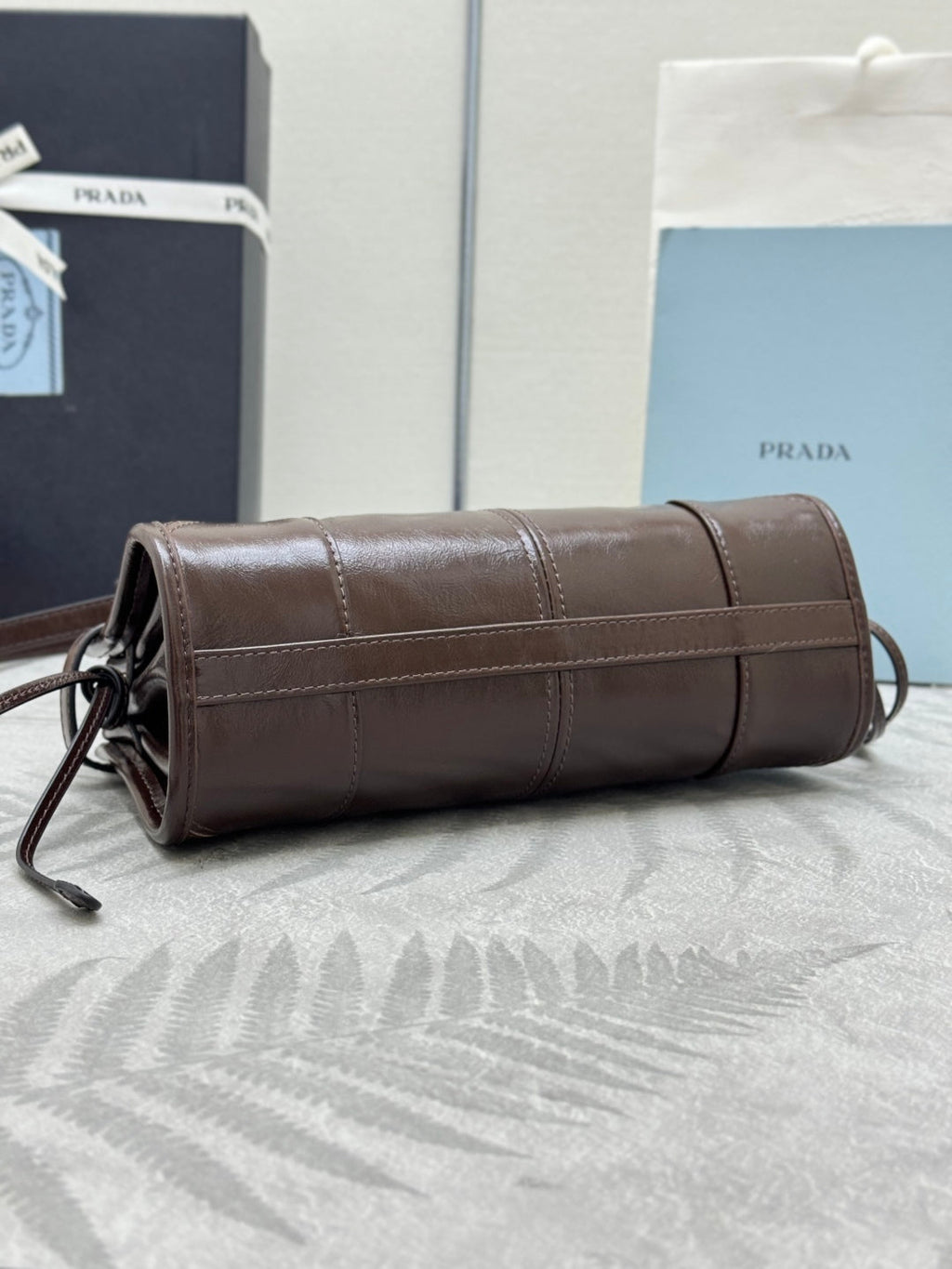 PRADA 25S BONNIE MINI HANDBAG 23 IN RK BROWN CALFSKIN GOLD HARDWARE