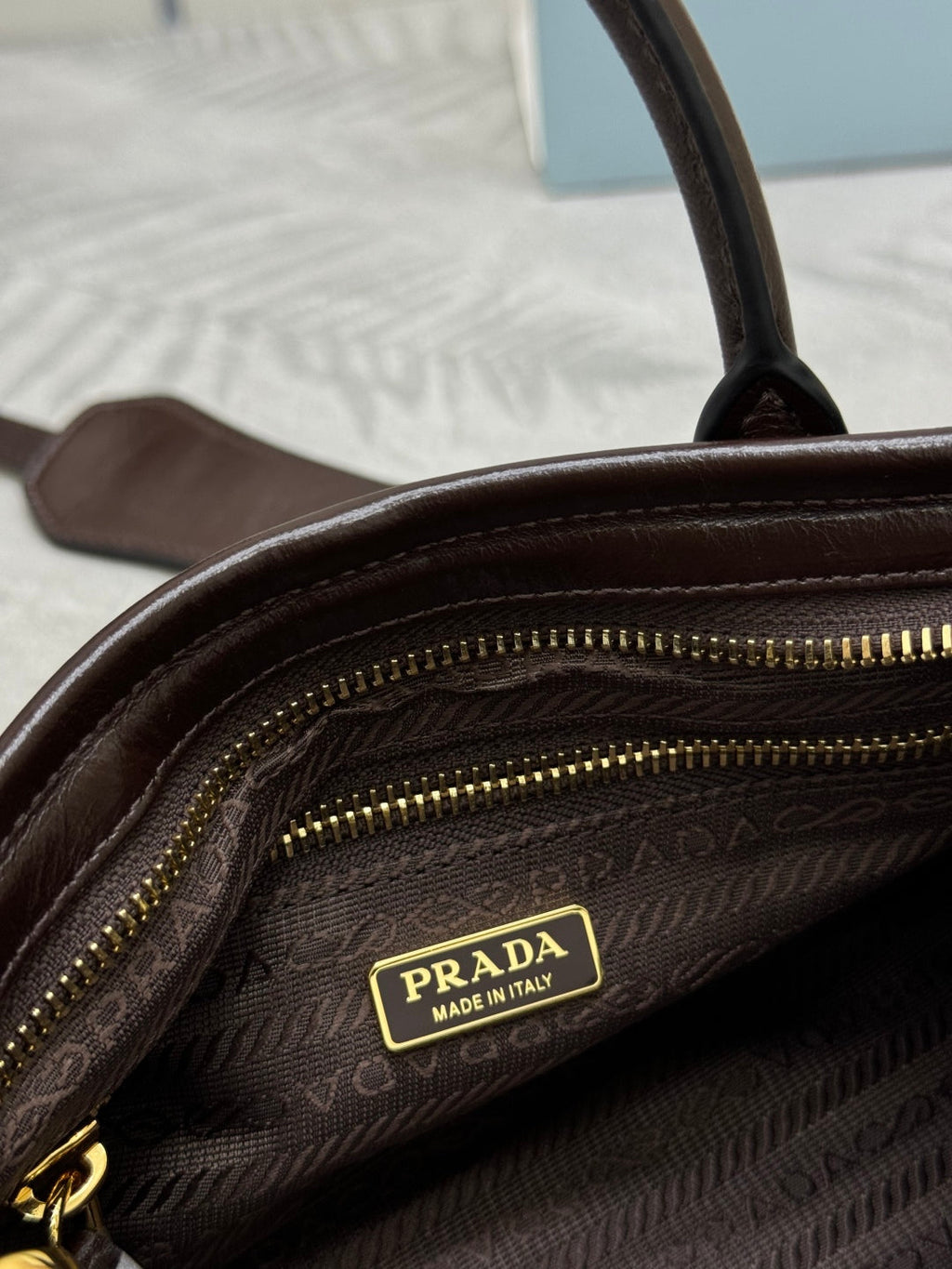 PRADA 25S BONNIE MINI HANDBAG 23 IN RK BROWN CALFSKIN GOLD HARDWRE