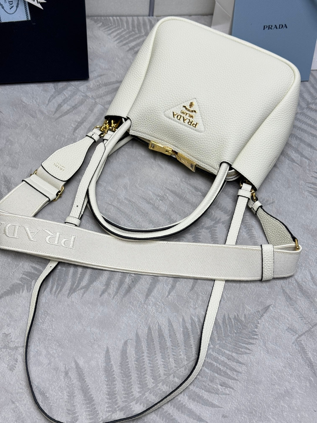 PRADA 25S SMALL BAG 23 IN IVORY CALFSKIN GOLD HARDWARE