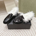 CHANEL 25S LOAFERS MOASIN IN BLACK GLOSSY CALFSKIN WITH WHITE MINK FUR LINING