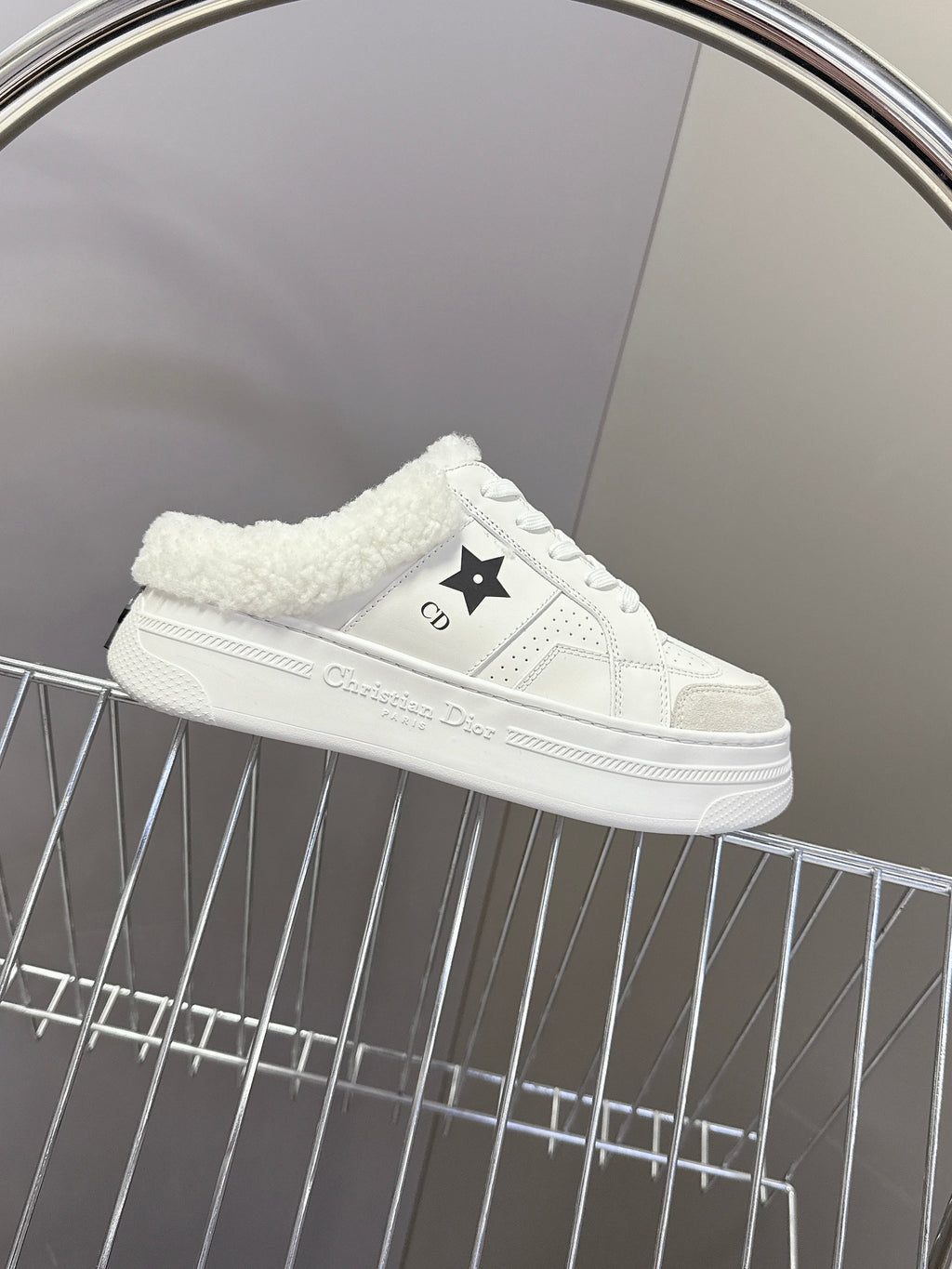 DIOR 25S  STAR SNEAKERS 40 MM IN WHITE LAMBSKIN AND WOOL STYLE 1